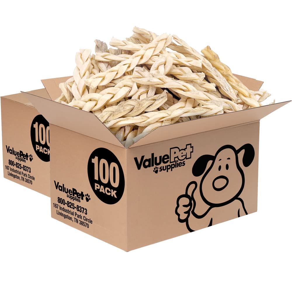 ValueBull Beef Cheek Braids for Dogs - 200 Count Bulk Pack (5-6 Inch) | Long-Lasting Natural Dog Chews, High Collagen, Single-Ingredient Rawhide Alternative | Perfect for Aggressive Chewers, Dental Health & Training Rewards