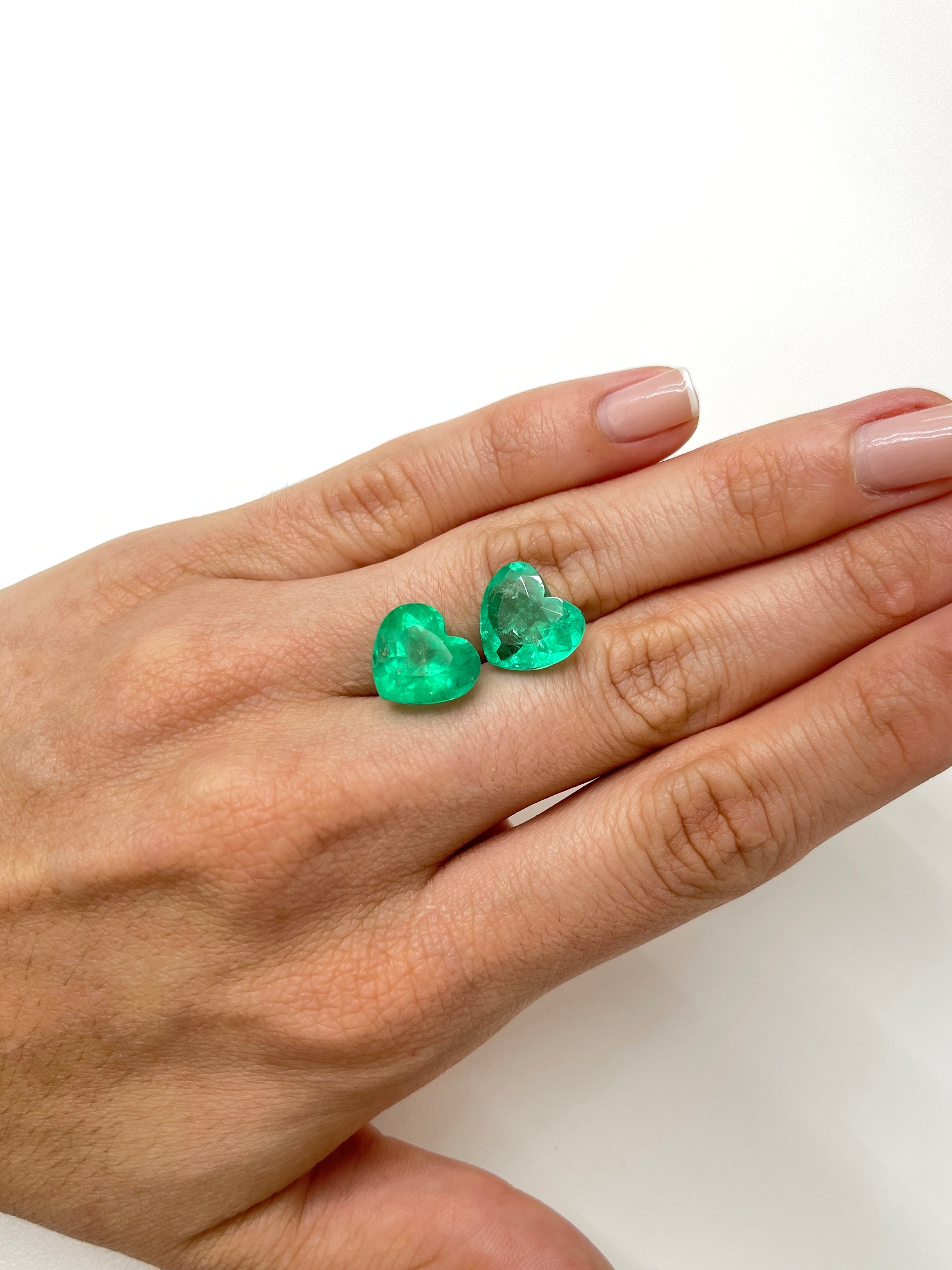12x13.5mm Large 14.61tcw Matching Emerald Hearts - Natural Colombian Yellowish Green Emeralds for Jewelry Making, Engagement Rings & Luxury Gifts