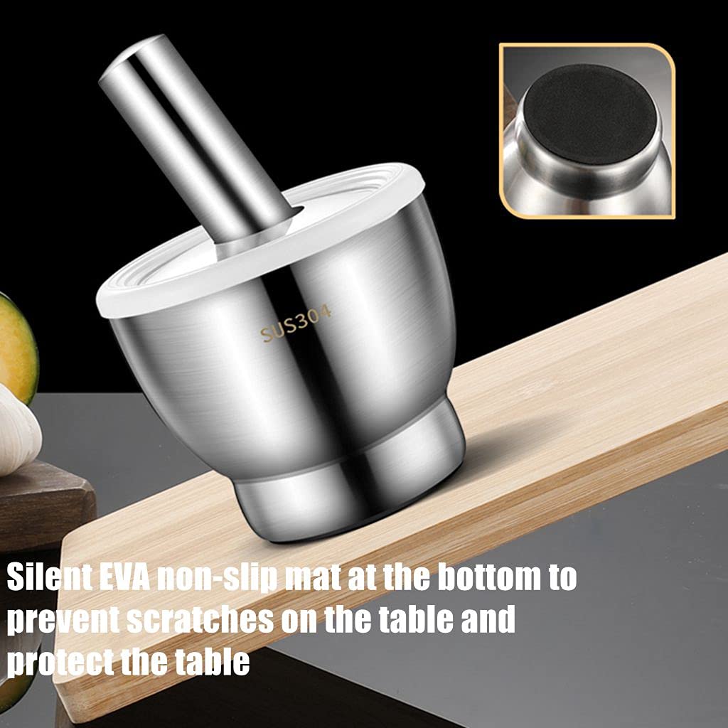 Premium 5 Inch Stainless Steel Mortar and Pestle Set - Large Capacity Heavy Duty Spice Grinder with Lid for Herbs, Garlic, Peppercorns & More - Perfect for Kitchen, Cooking, Grinding Spices & Making Fresh Pastes