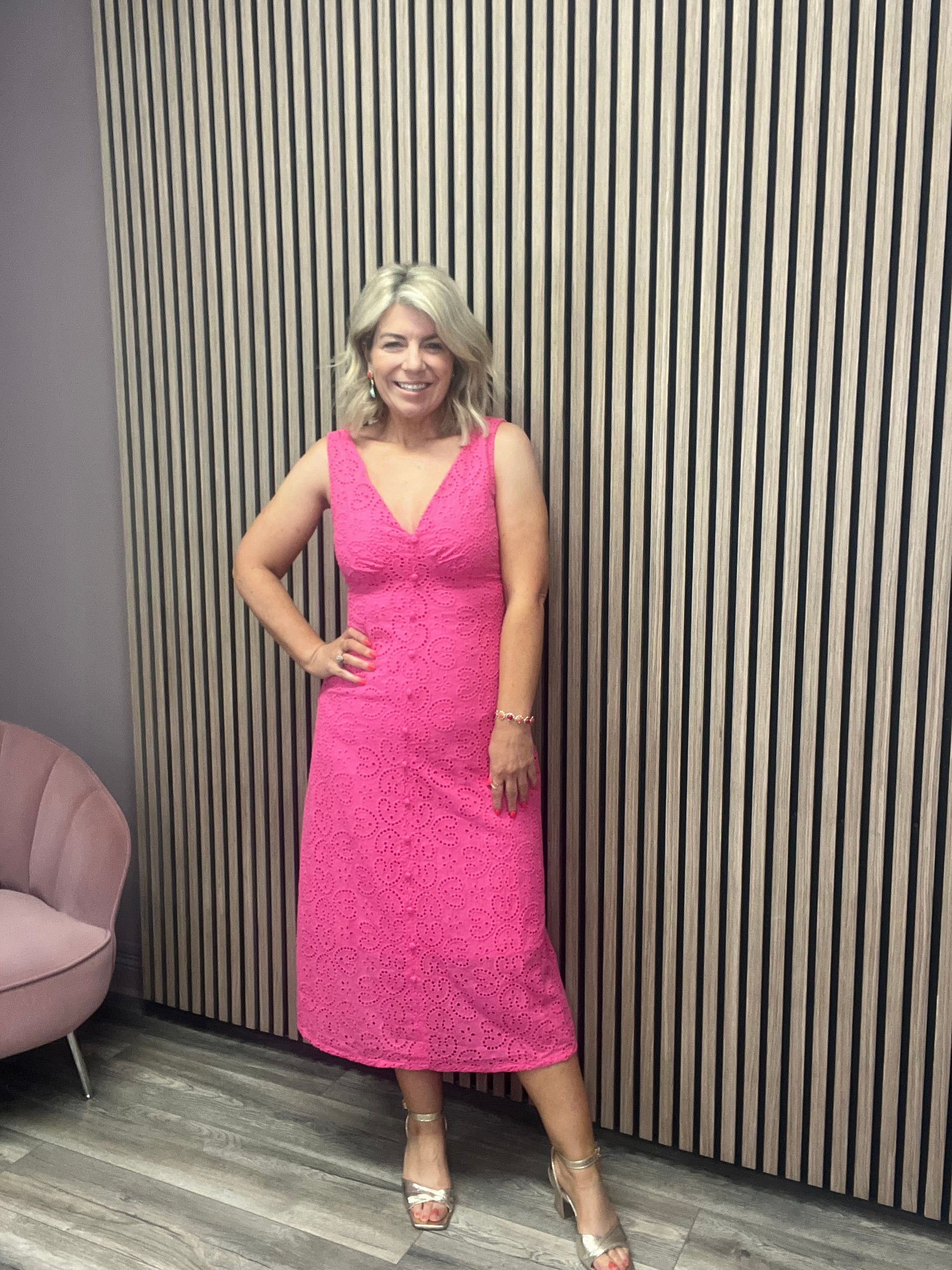 CRISTA MIDI DRESS Women's Floral Print Wrap Dress Fuchsia Pink - Perfect for Summer Parties, Weddings & Date Nights