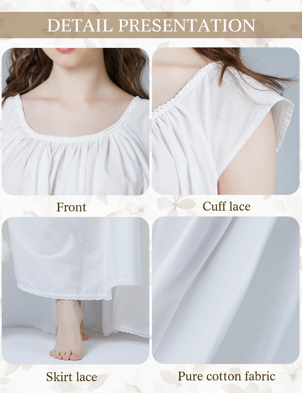 BEAUTELICATE Women's Victorian Cotton Nightgown - Long Sleeve Oversized Sleepwear for Maternity, Plus Size & Comfort - Perfect for Relaxing at Home, Nursing & Pregnancy Comfort