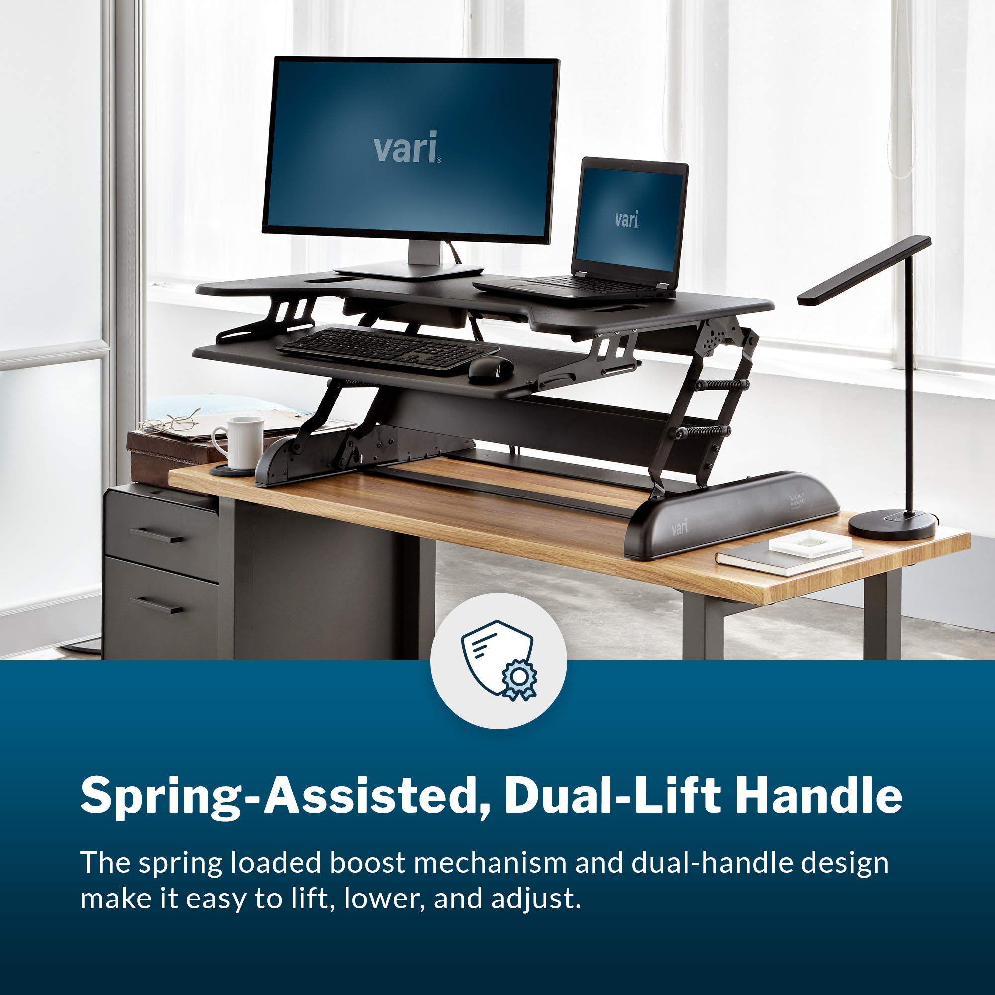 VariDesk Cube Plus 40 - Two-Tier Adjustable Standing Desk Converter for Dual Monitors - 9 Height Settings with Spring-Assisted Lift - Black (Fully Assembled) - Perfect for Home Office & Workspace Ergonomics