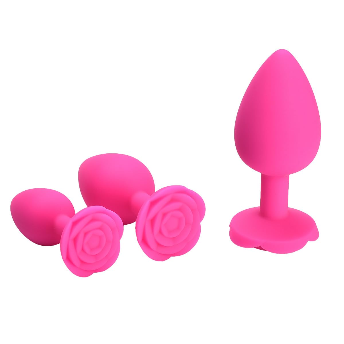 3Pcs Silicone Anal Training Plugs Set with Flared Base - Rose Shaped Butt Plug for Beginners & Advanced Users - Prostate Massager for Couples Play & Solo Exploration (Pink)
