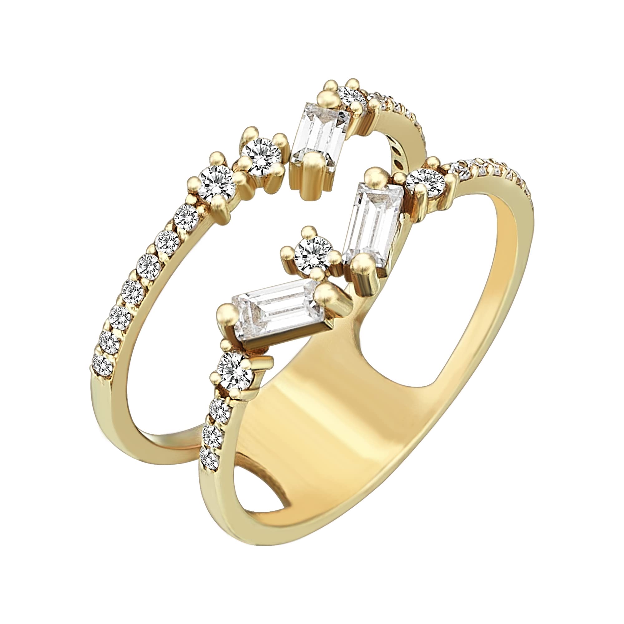 14K Solid Gold Double Baguette Wedding Ring for Women - Elegant Double Band Engagement & Marriage Ring with Cubic Zirconia | Perfect for Bridal Jewelry, Anniversary Gifts & Special Occasions