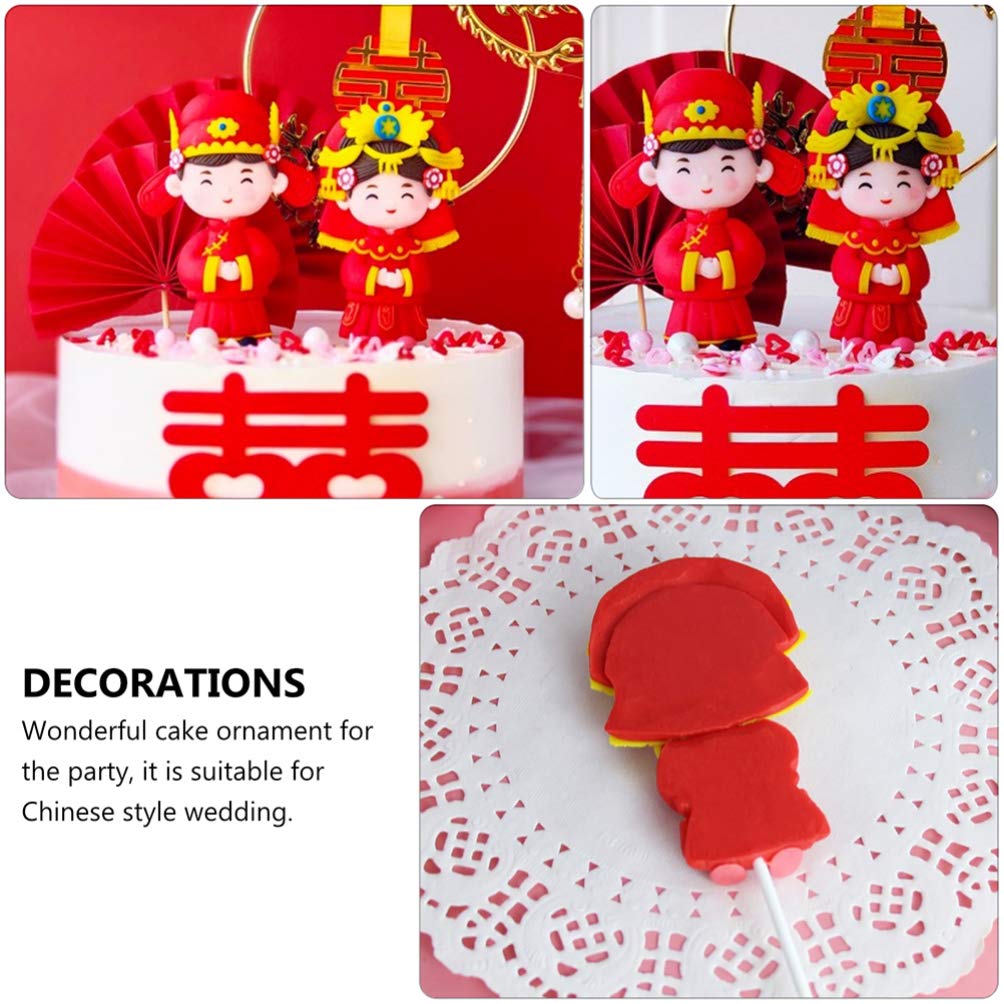 Bestoyard 2pcs Chinese Style Wedding Cake Toppers - Red Bride and Groom Figurines for Wedding Decorations, Anniversary, Engagement Party, and Romantic Couple Home Decor