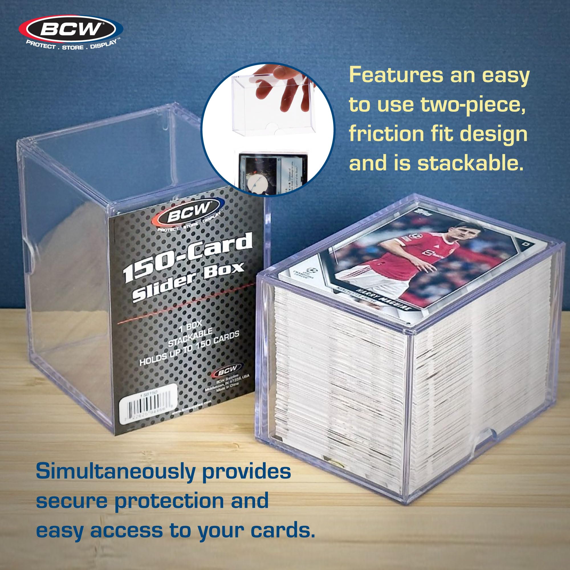 Premium BCW Card Slider Box - 150-Capacity Trading Card Storage for Magic The Gathering, Pokémon, Sports Cards | Durable, Stackable & Crystal Clear Design | Perfect for Collectors, Tournaments & Home Display (5-Pack)