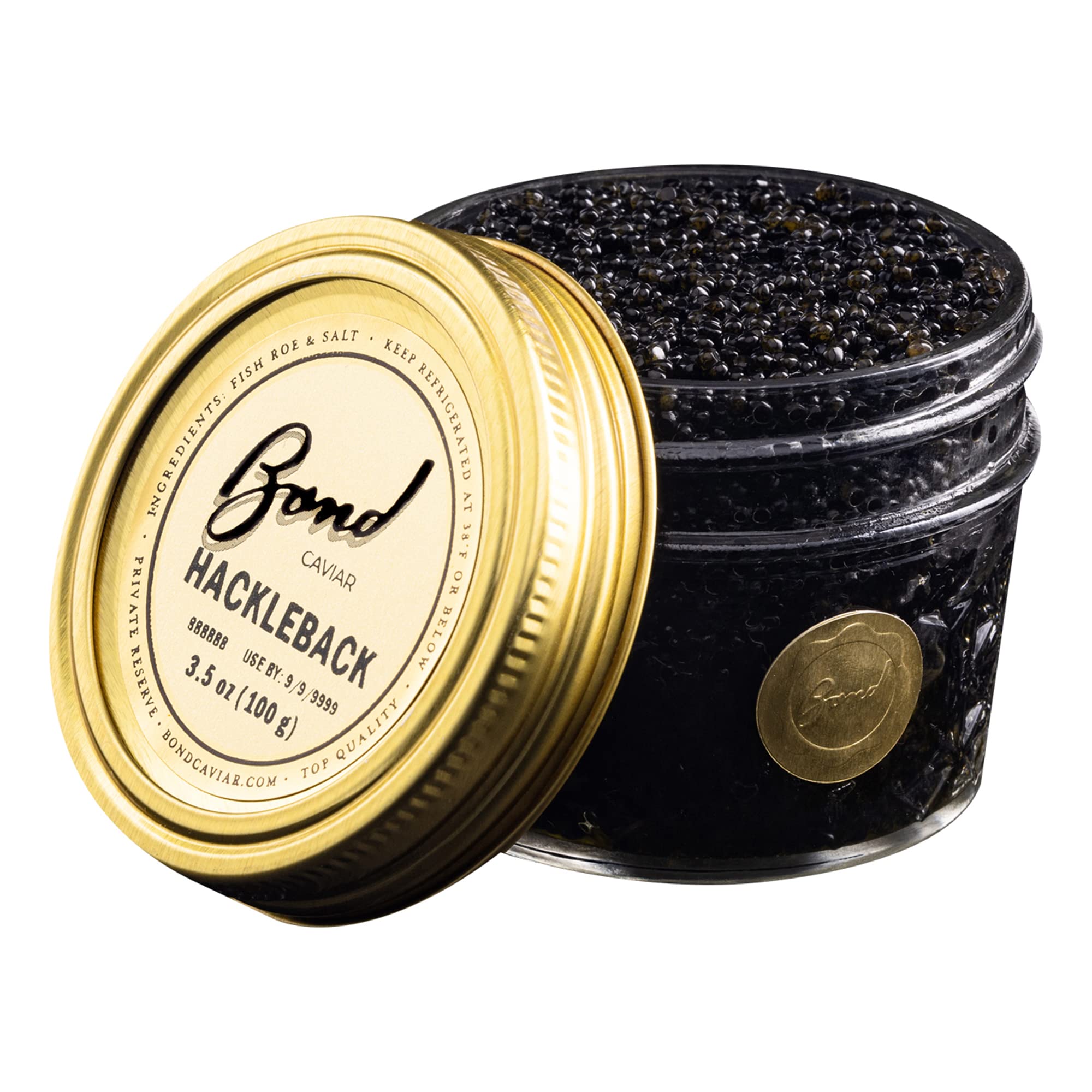 Premium Bond American Hackleback Caviar - World-Renowned Small Black Pearls, Malossol-Cured with Sea Salt - 3.5oz (100g) Glass Jar - Luxury Gourmet Gift for Weddings, Parties & Special Occasions - Perfect for Canapés, Blinis & Fine Dining Experiences