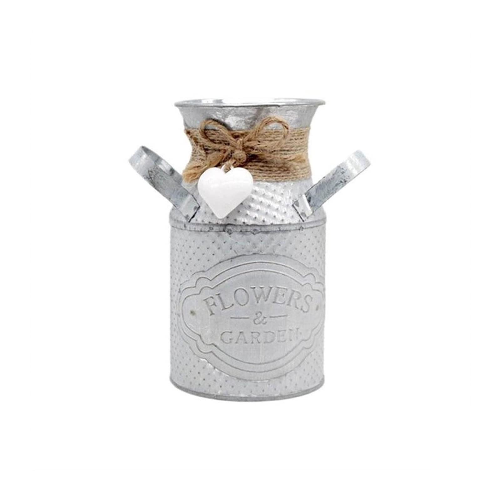 Vintage White Iron Bucket Flower Vase - Rustic Home Decor for Garden Plants, Wedding Centerpieces & Table Arrangements - Perfect for Farmhouse, Shabby Chic & Country Style Decorating