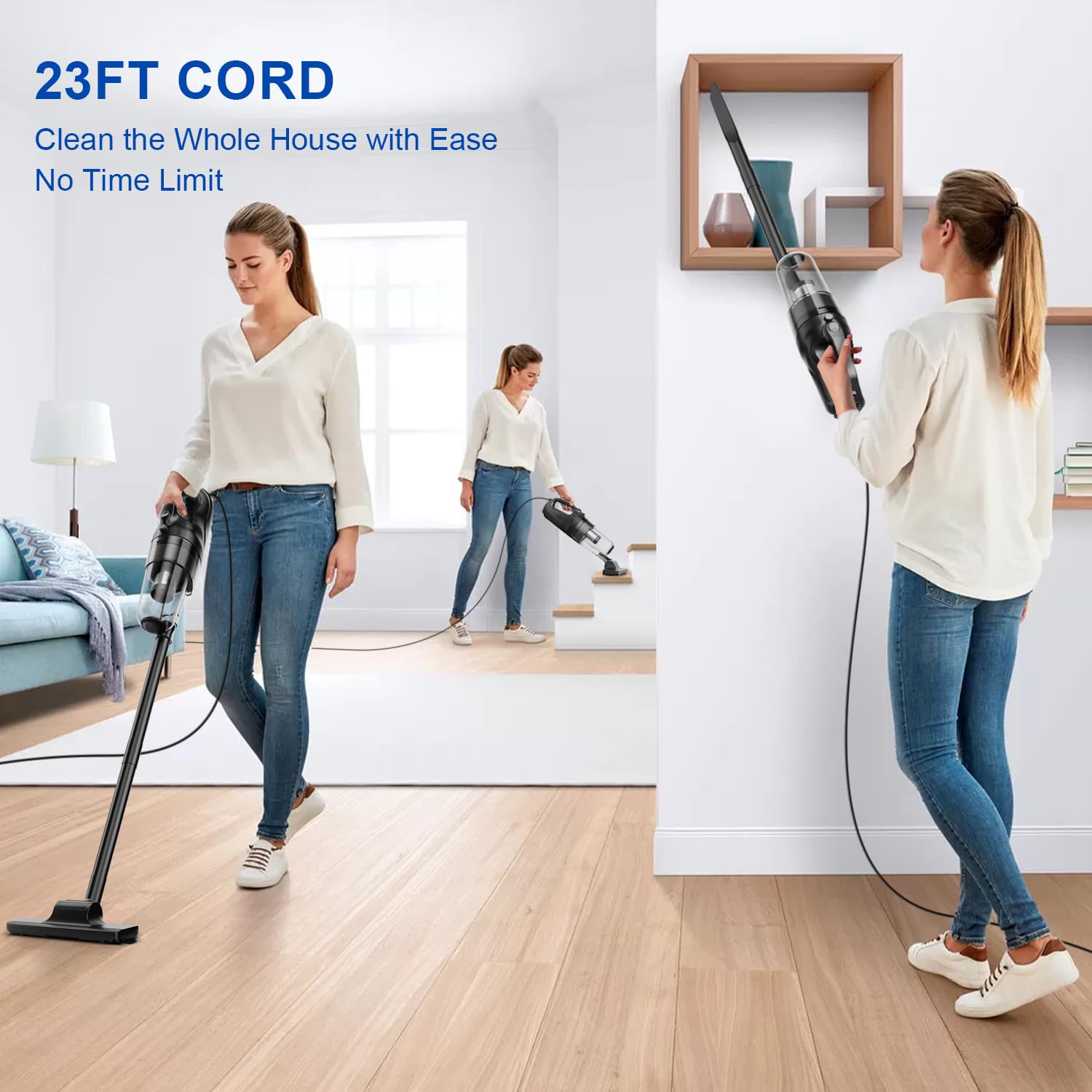 20KPa Powerful Suction Ultra-Light Stick Vacuum Cleaner - Cordless for Hard Floors & Pet Hair | Ideal for Home Cleaning, Car Interiors & Pet Owners