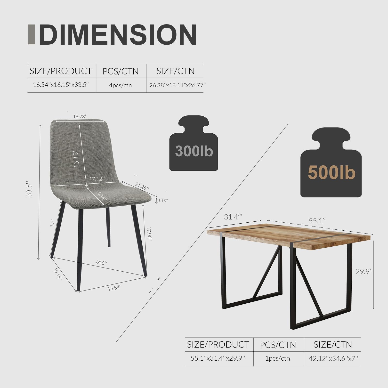 Modern 5-Piece Dining Table Set for 4 - Rectangle Kitchen Table with 4 Fabric Chairs & Wooden Table | Perfect for Small Spaces, Apartments & Cozy Family Meals