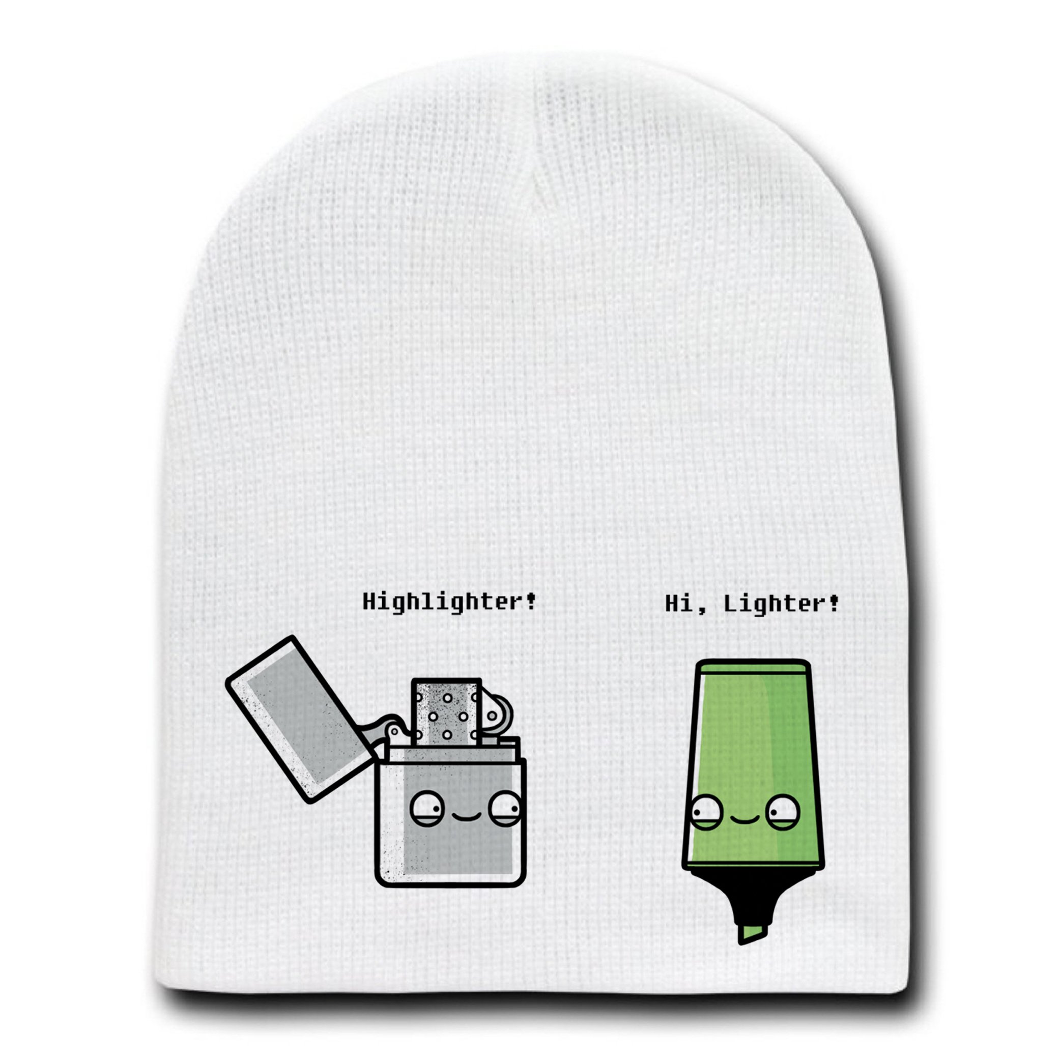 White Skull Cap Beanie Hat - Funny Highlighter Lighter Pun Design - Perfect for Winter Warmth, Streetwear Fashion & Gag Gifts