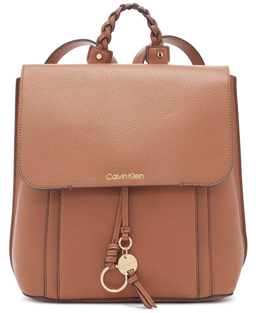Calvin Klein Shelly Flap Backpack for Women - Stylish Leather Caramel Shoulder Bag | Perfect for Work, Travel & College Backpack Essentials