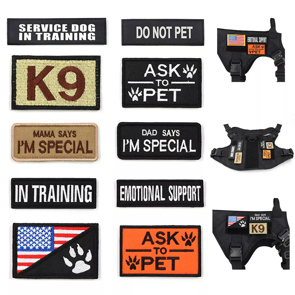 Custom Dog Harness Name Tags & Hook and Loop Patches - Personalized Pet ID Patches for Collars, Vests & Backpacks - Perfect for Hiking, Travel & Daily Walks