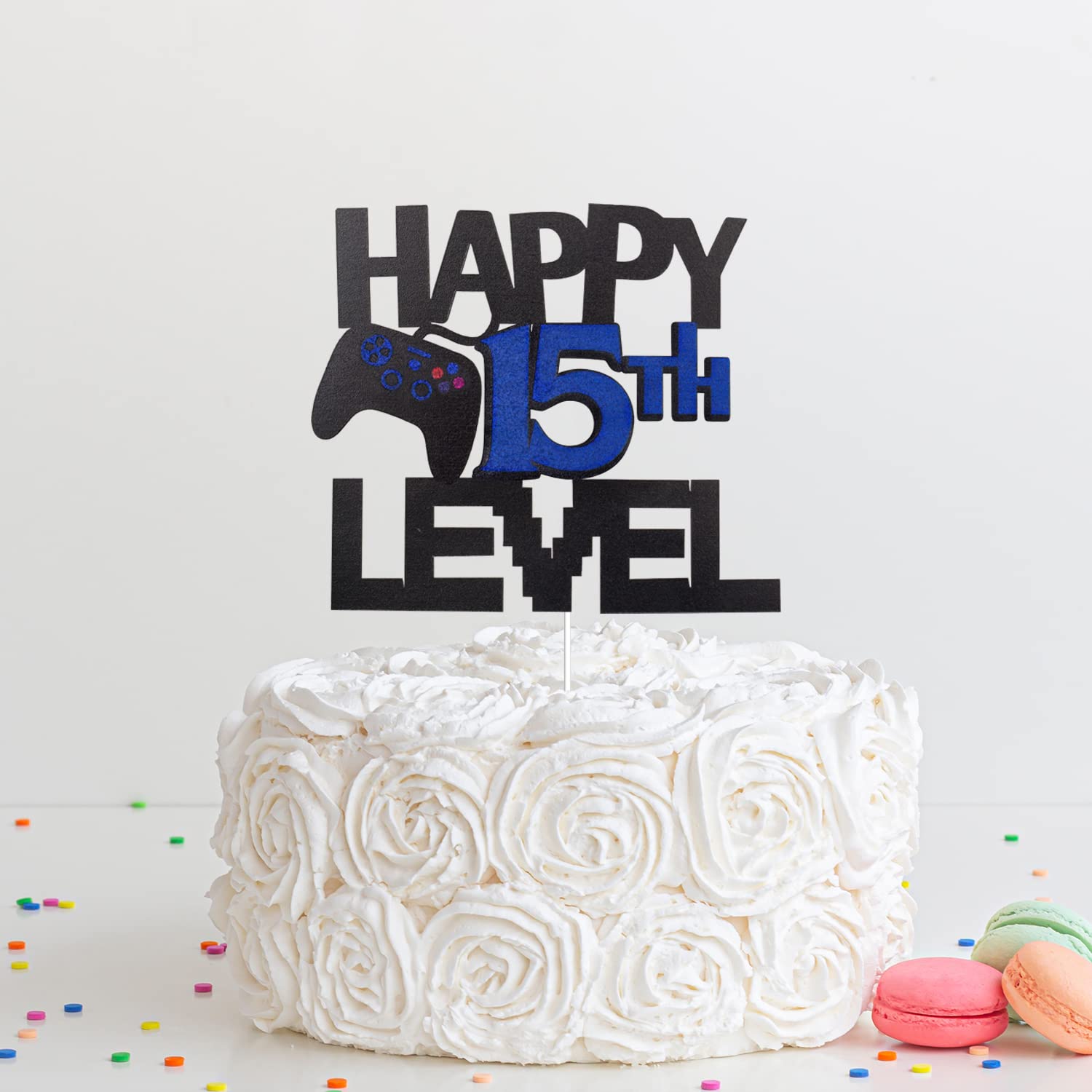 Happy 15th Level Birthday Cake Topper - Glitter Video Game Themed Party Decorations for Gamer's Unlocked Level 15 Celebration - Perfect for Birthday Cakes, Cupcakes & Gaming Party Decor