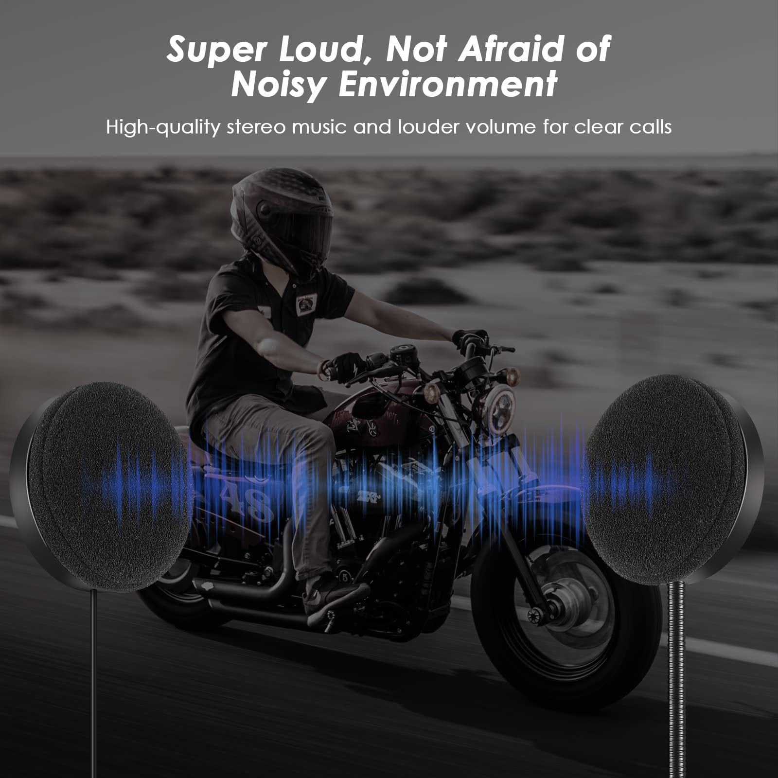 Motorcycle Helmet Bluetooth 5.3 Headset with 900mAh Battery - Wireless Headphones for Hands-Free Calls & Music Control - Auto Answer Feature for Motorcycle Riding, Cycling, Sports & Outdoor Adventures