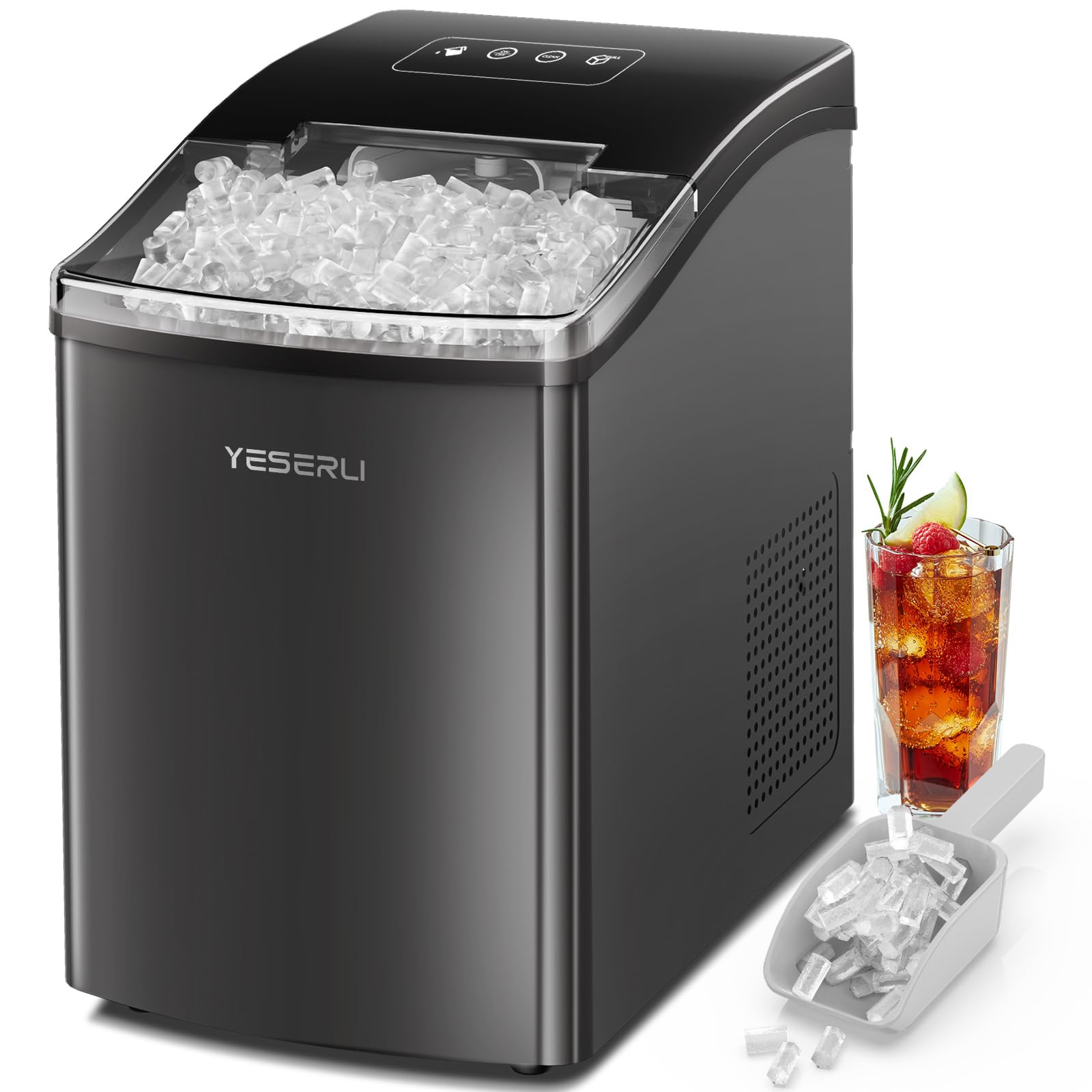 Portable Nugget Ice Maker - 40lbs/Day Soft Chewable Pellet Ice Machine with Self-Cleaning, Ice Scoop & Basket - Countertop Ice Maker for Home, Office, Party, RV - Perfect for Cocktails, Sodas & Outdoor Entertaining (Black)