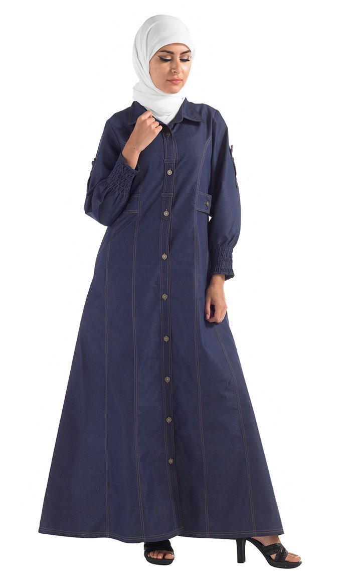 Stylish Button Down Denim Abaya Jilbab - Modest Islamic Fashion for Women - Perfect for Prayer, Work & Everyday Wear