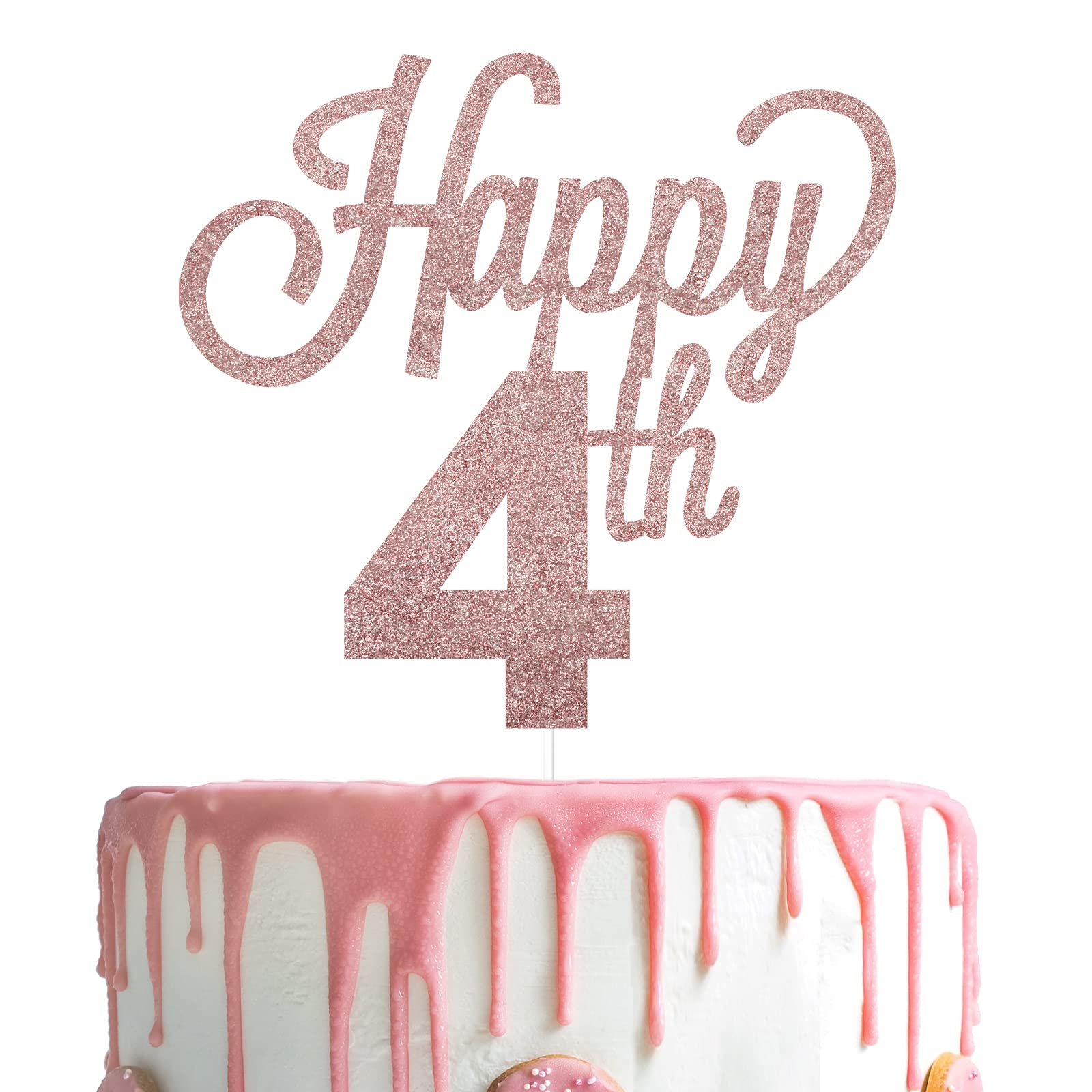 LINGTEER Happy 4th Birthday Cake Topper - Cheers to Four Years Old Party Decorations, Centerpiece & Gift Sign for Kids Birthday Celebration | Perfect for Birthday Cakes, Dessert Tables & Party Decor