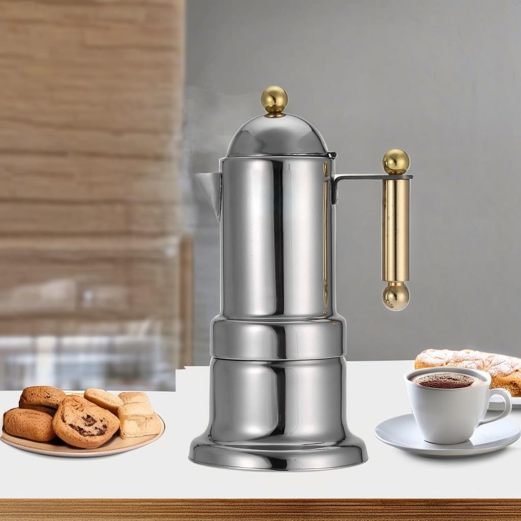 Mootea Stainless Steel Moka Pot Stovetop Espresso Maker - 4 Cup Italian Coffee Brewer with Safety Valve for Home & Office Use | Perfect for Stovetop Espresso, Camping & Gifts
