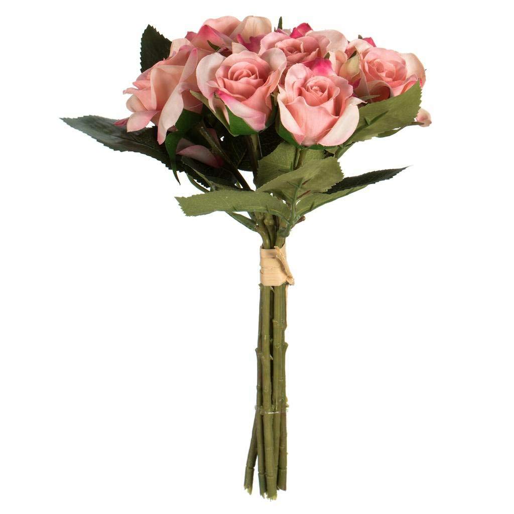 10 Pink Rose Bouquet Bundle - Pack of 3 Fresh Artificial Flowers for Home Decor, Wedding Centerpieces, and Party Arrangements