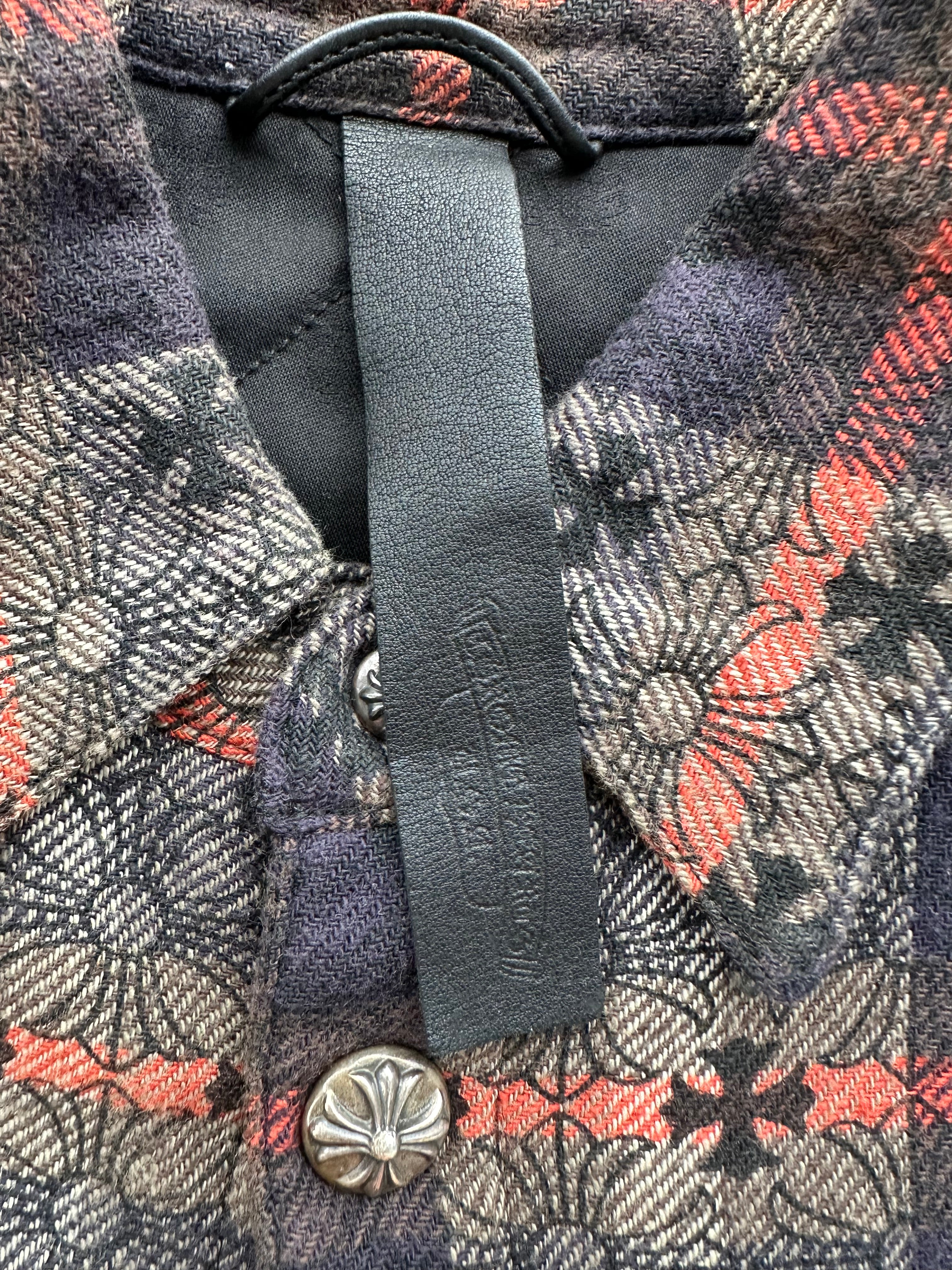 Chrome Hearts Navy & White Cross Jacquard Quilted Flannel Shirt - Stylish Gothic Fashion for Men & Women - Perfect for Casual Wear, Street Style & Layered Outfits
