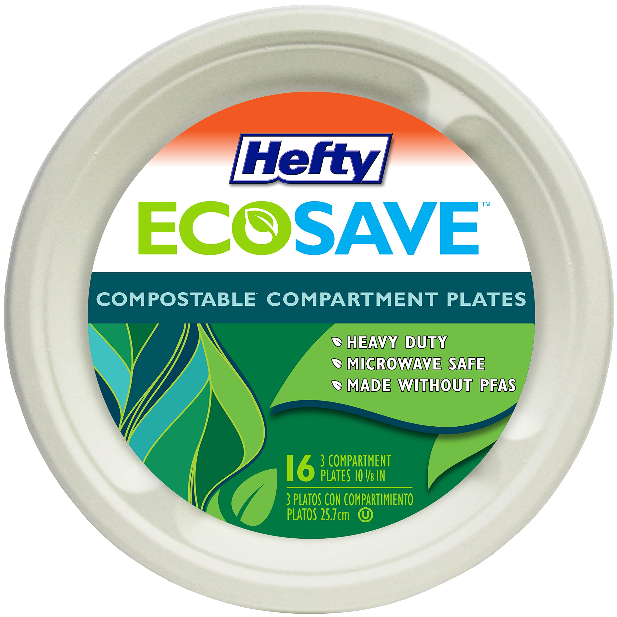 Eco-Friendly Heavy Duty Disposable Plates - 10 ⅛ Inch Plant-Based Compartment Plates, 16 Count (Pack of 4) - Perfect for Parties, Picnics & Eco-Conscious Gatherings
