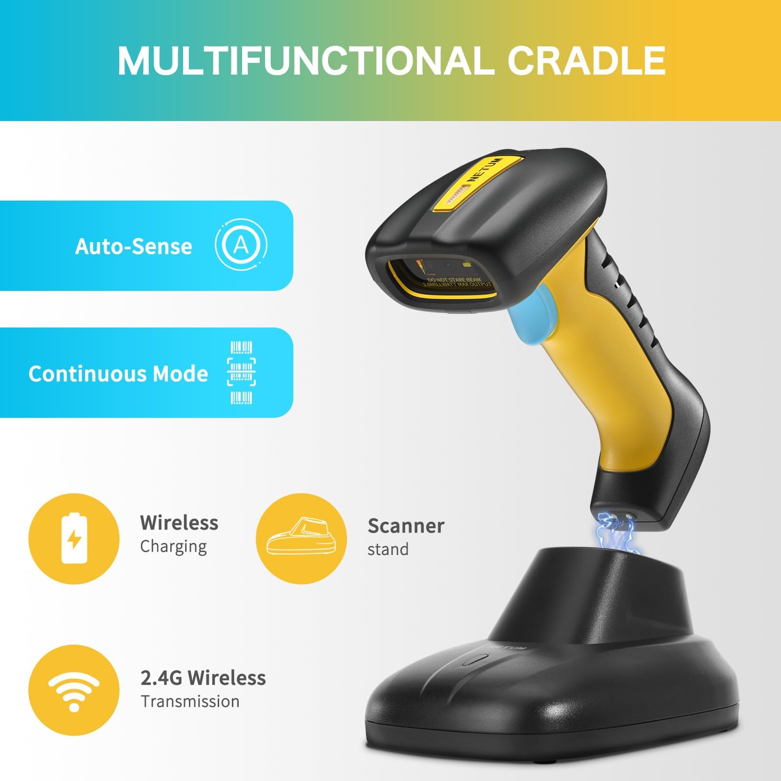 NETUM Upgraded QR Industrial Bluetooth Barcode Scanner - Wireless 2D/1D Barcode Reader with 2600mAh Battery, Charging Dock, Drop & Dust Proof - Compatible with Windows, Mac, Android, iOS (NT-1200) - Ideal for Retail, Warehouse, Inventory Management & Logistics