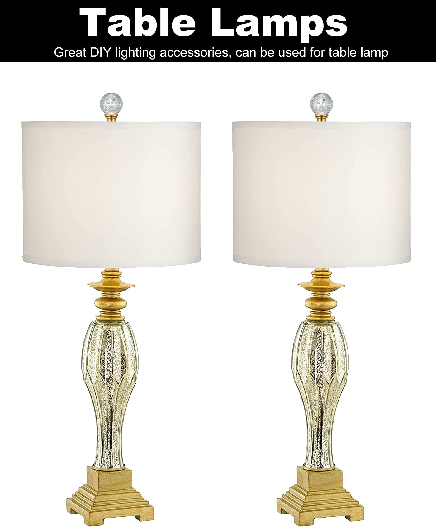 Polished Brass Crystal Lamp Finials - 2 Pack Clear Bubble Glass Ball with Screw Knob Cap - Elegant Decorative Accessories for Table & Floor Lamps - Perfect for Living Room, Bedroom, and Office Lighting Decor