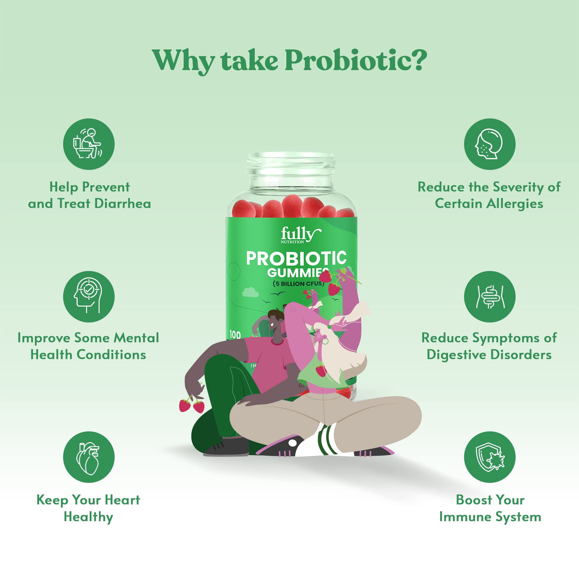 Probiotics Daily Immunity & Digestive Support Gummies for Women & Men - Prebiotics + 5 Billion CFUs Probiotics, Gluten Free, Non-GMO, 100 Gummy Vitamins, No Refrigeration - Boost Gut Health & Immune System | Perfect for Travel, Work & Daily Wellness