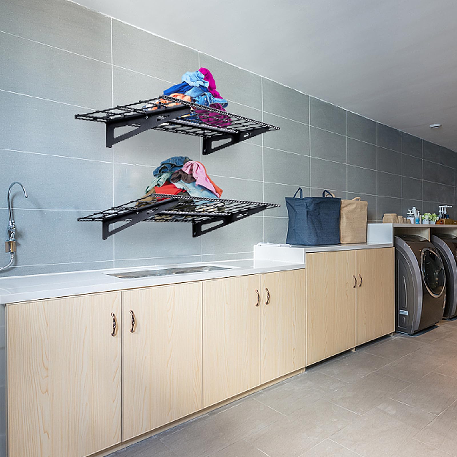 VEVOR Heavy Duty Garage Shelving Wall Mounted - 1x4 ft Floating Shelves with 400 lbs Capacity - 2 Pack Garage Storage Rack for Shop, Shed, Basement & Home Organization - Perfect for Tools, Paint Cans & Equipment Storage