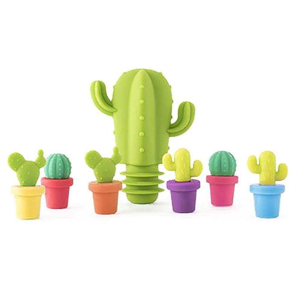 Boealzhl 7-Piece Silicone Cactus Wine Glass Markers - Fun Party Cup Identifiers & Wine Bottle Stoppers - Perfect for Themed Parties, BBQ Gatherings, and Wine Tasting Events