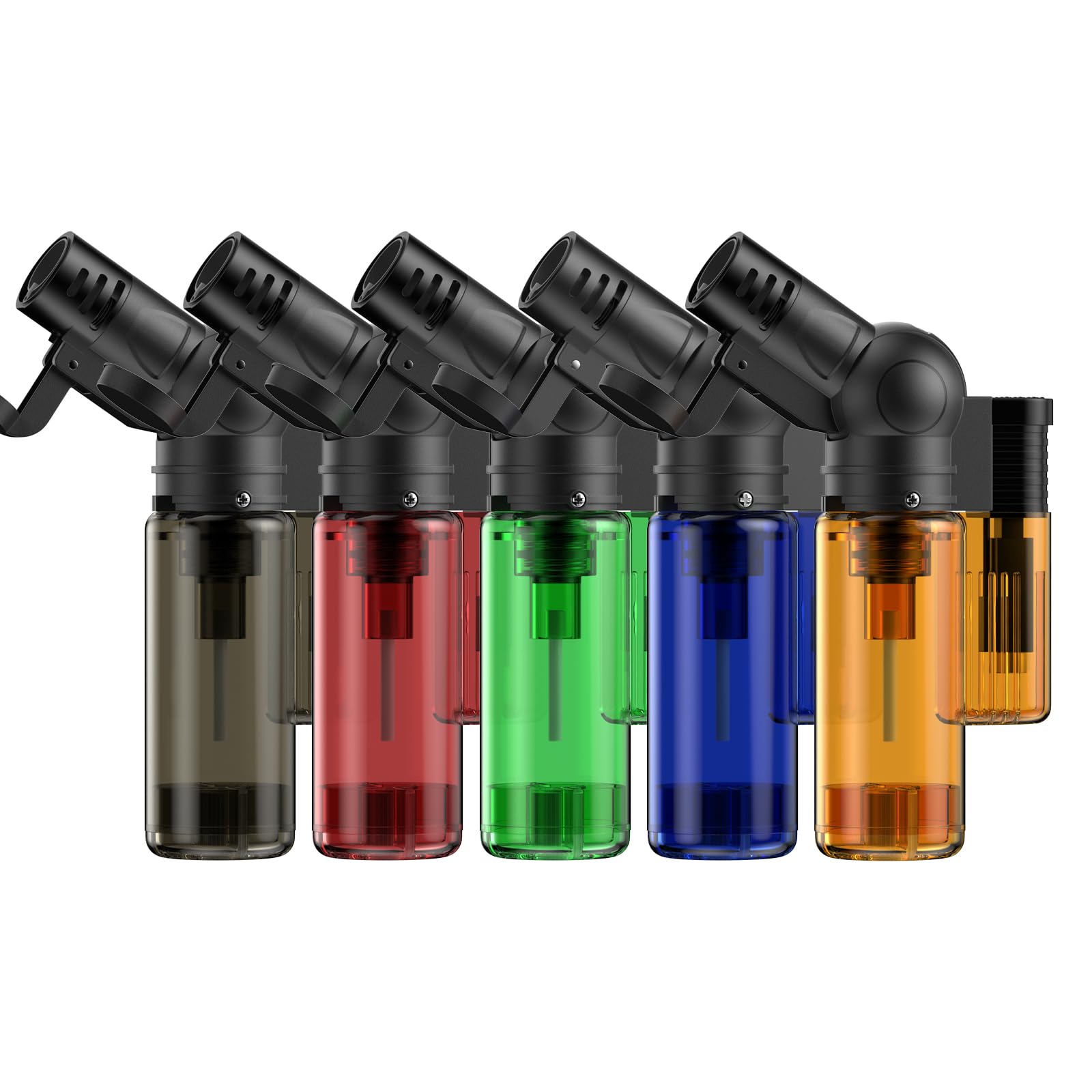 5 Pack Refillable Butane Torch Lighters - Rotatable Windproof Head, Multi-Purpose for Candles, Fireplaces, Camping, BBQ & Grilling (Butane Not Included) - Perfect for Outdoor Adventures, Home Use & Emergency Kits