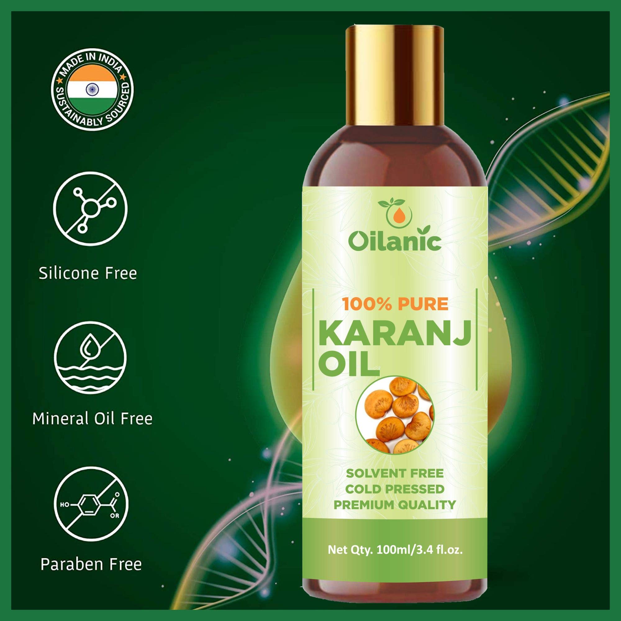 Oilanic 100% Pure & Natural Karanj Oil (100ml) - Cold Pressed, Organic Pongamia Oil for Hair Growth, Skin Care & Ayurvedic Treatments - Perfect for DIY Beauty Recipes & Aromatherapy