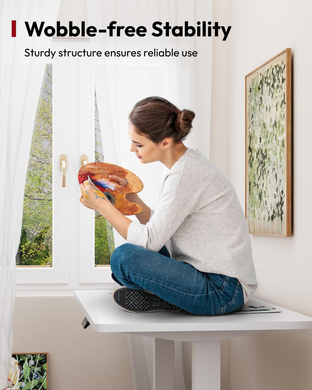 SANODESK Electric Standing Desk 63x24 Inches - Height Adjustable Sit Stand Desk with Splice Board, White Frame & White Top - Perfect for Home Office, Remote Work & Ergonomic Workspace