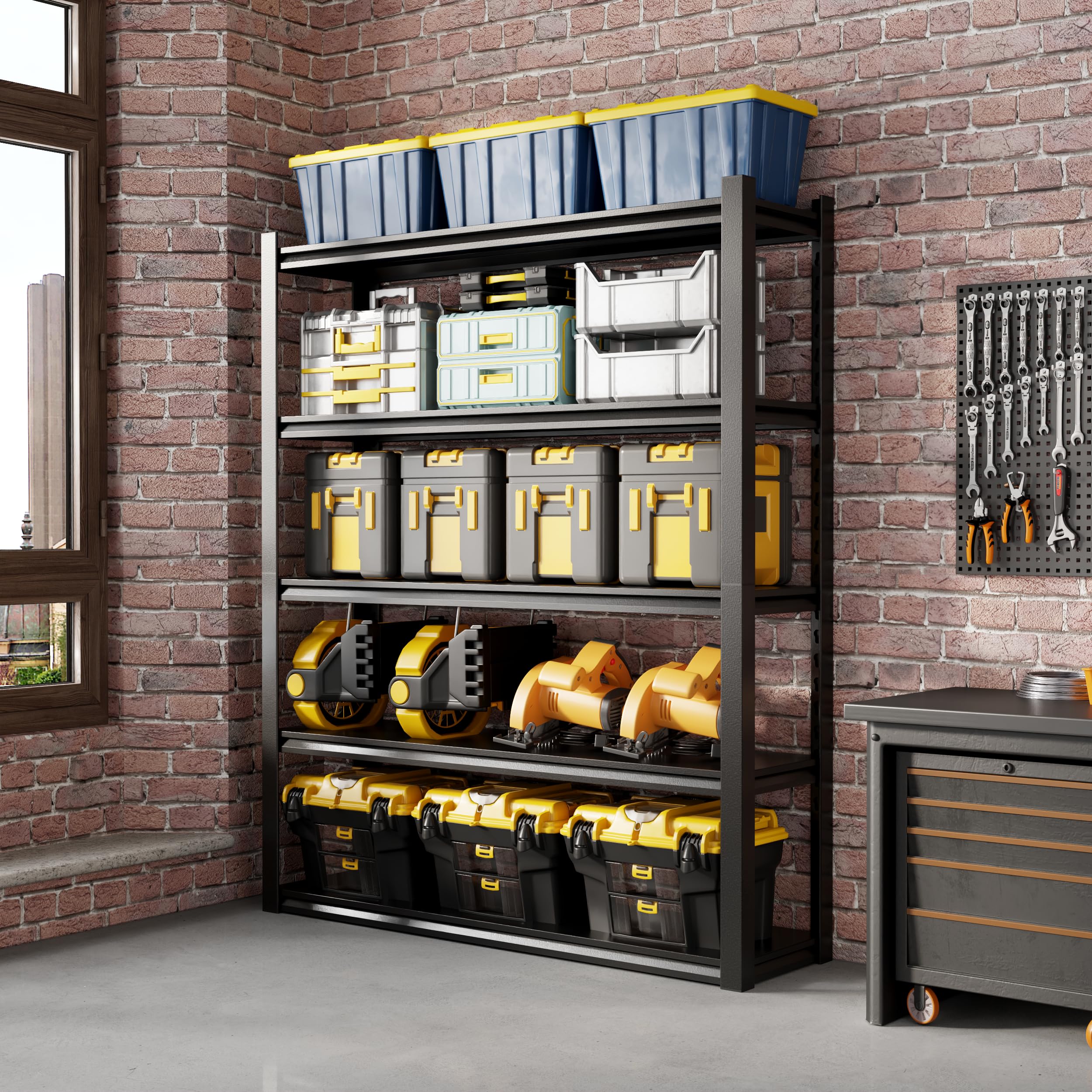 5-Tier Heavy Duty Storage Shelves - 2500 lb Capacity Boltless Metal Shelving Unit for Garage, Basement & Shed (16