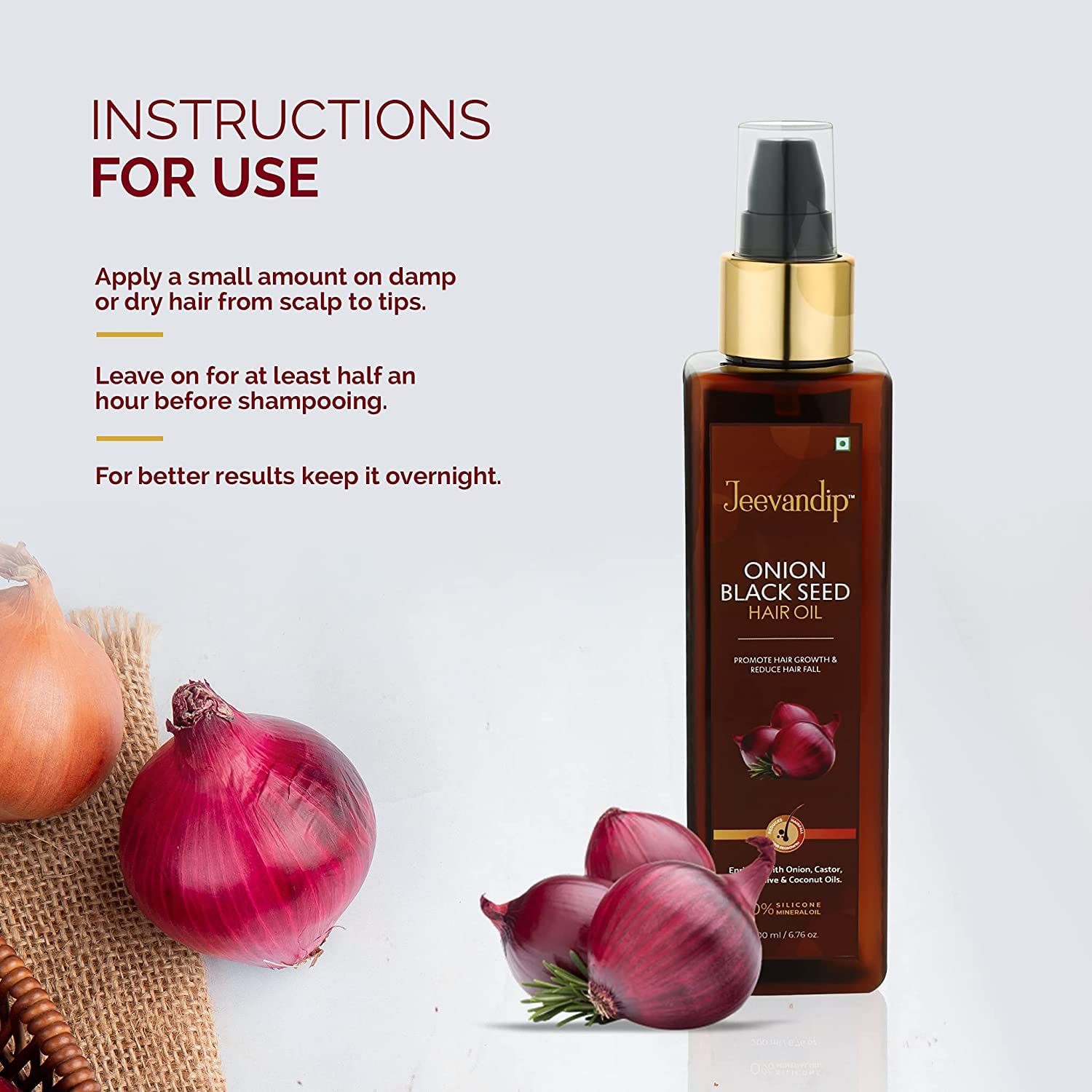 Jeevandip Advanced Black Seed & Onion Hair Oil for Hair Growth - Reduces Hair Fall with Natural Ingredients, Vitamin E - Promotes Thicker, Healthier Hair (200ml) - Ideal for Daily Scalp Massage & Damaged Hair Repair