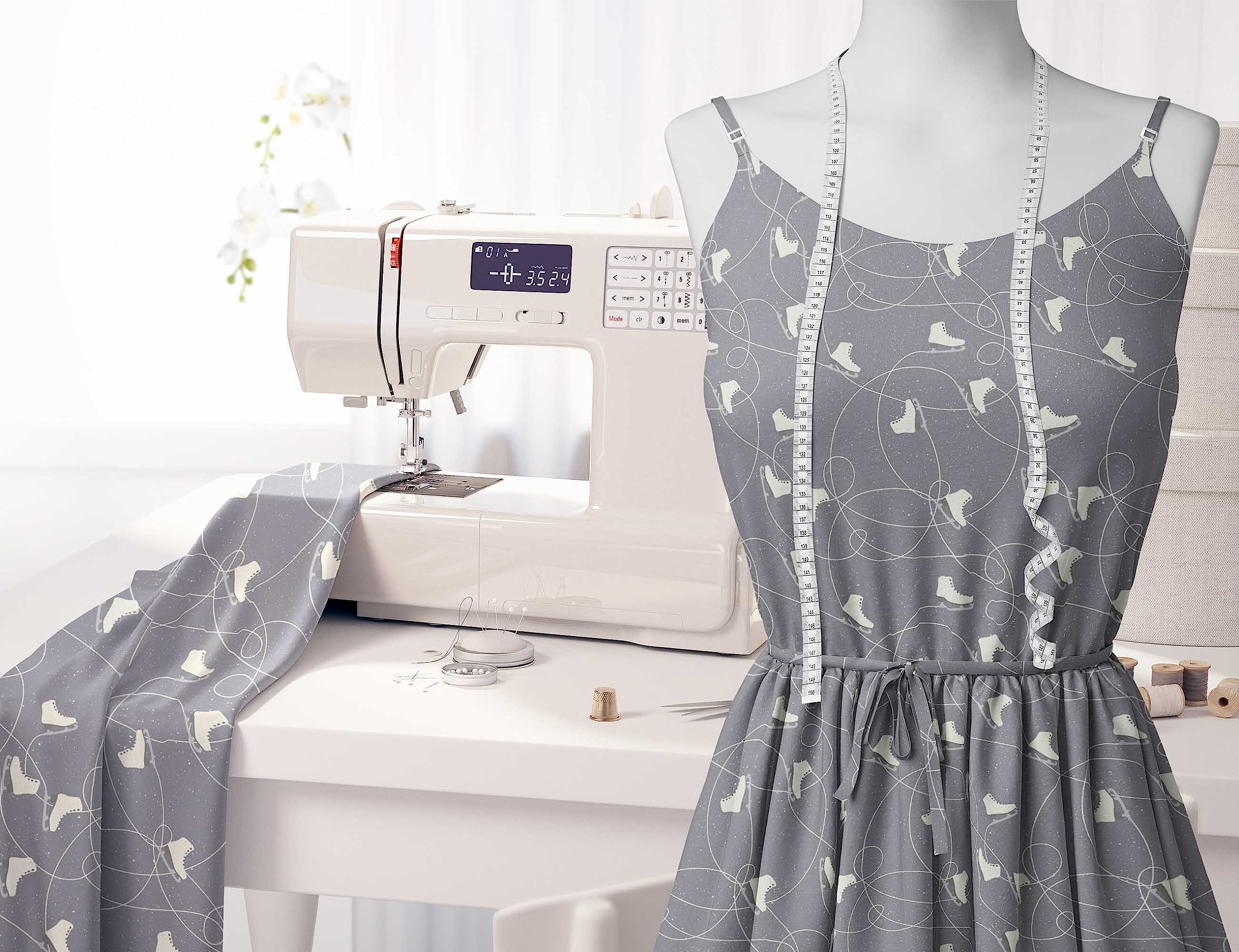 Soimoi 100% Cotton Poplin Fabric - Gray Printed Textile by The Yard, 42 Inch Wide - Perfect for DIY Winter Apparel, Ice Skating Costumes, Travel Accessories & Cozy Home Decor Projects