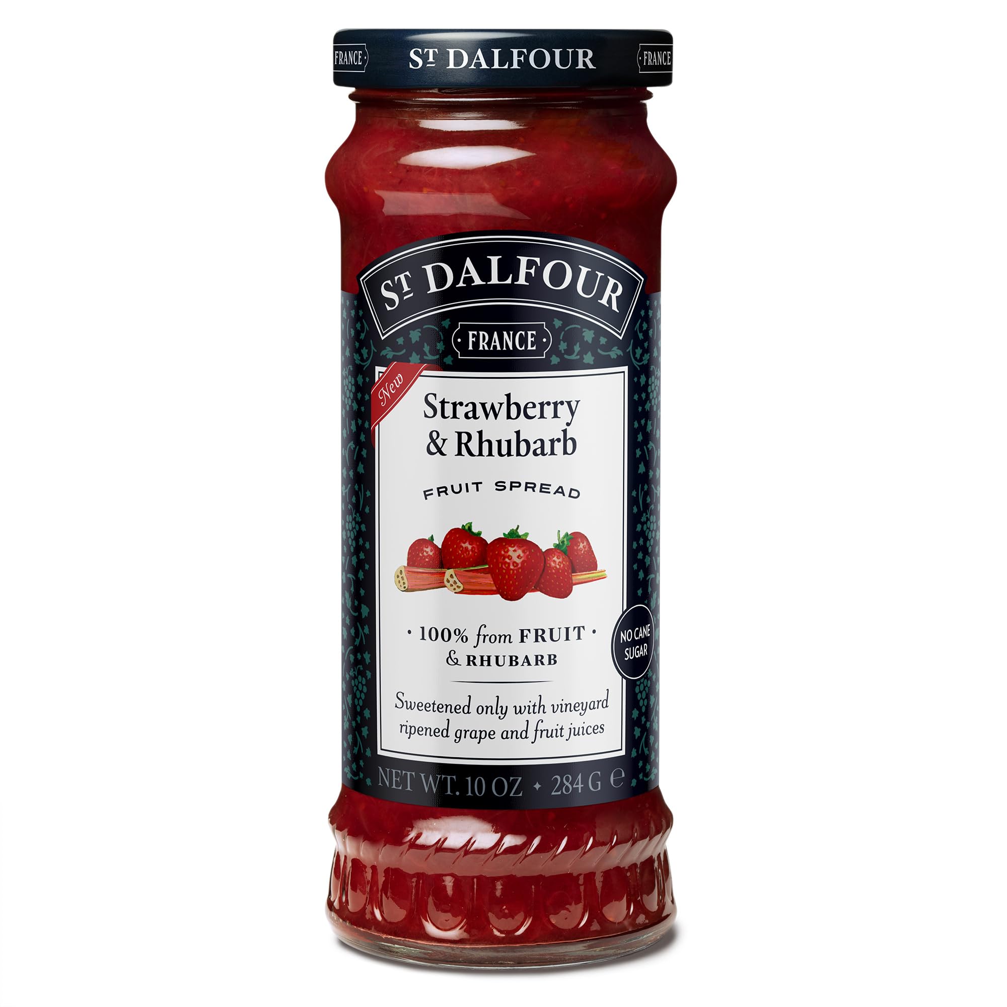 St. Dalfour Strawberry & Rhubarb Fruit Spread - 10oz - 100% Natural Fruit Preserves, No Artificial Ingredients, Non-GMO, No Added Sugar - Perfect for Toast, Yogurt & Desserts