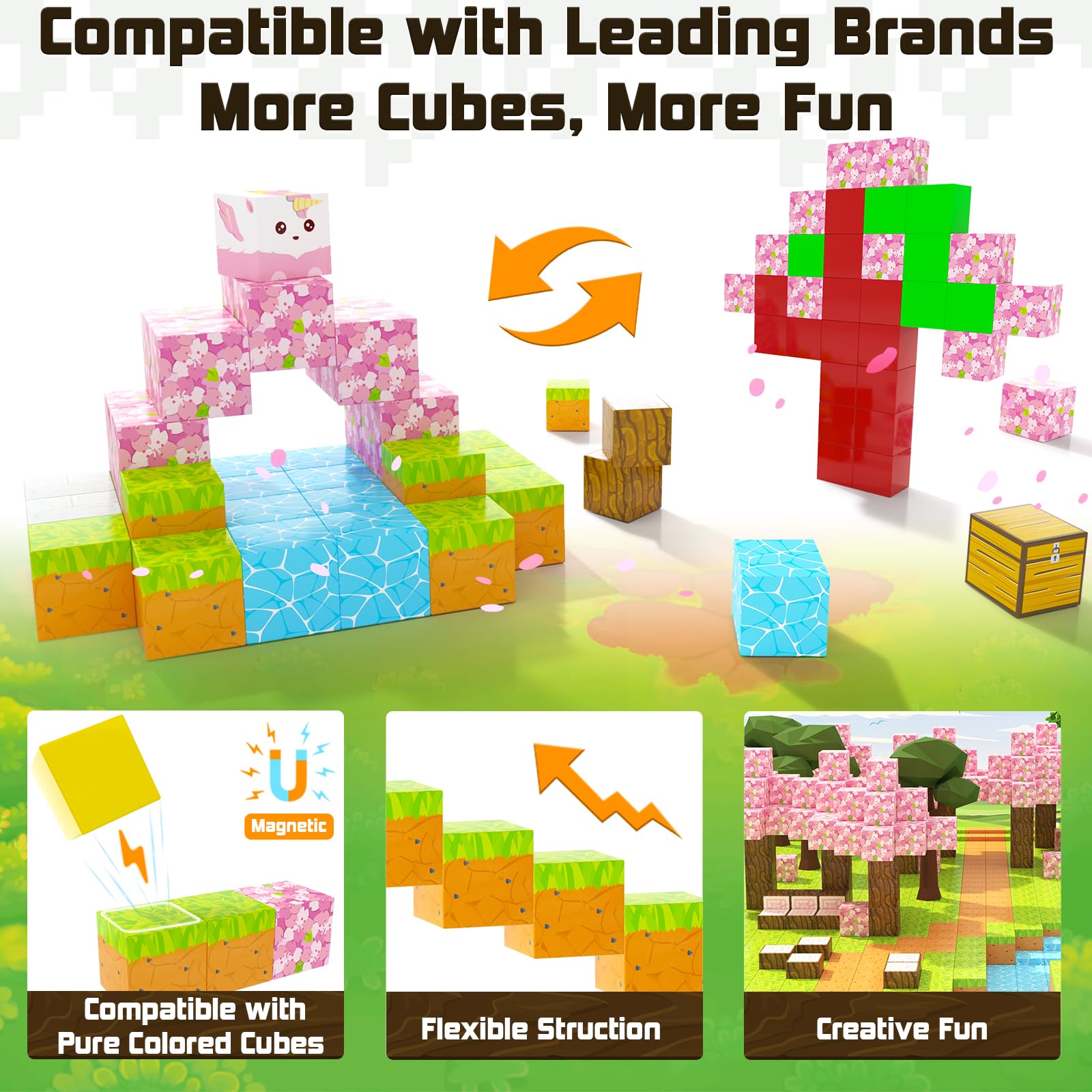 **Magnetic Building Blocks for Kids - STEM Educational Toys for Boys & Girls Ages 3+, Cherry Blossom Themed Magnetic Tiles Set for Creative Construction Play | Perfect for Preschool Learning & Indoor Activities**