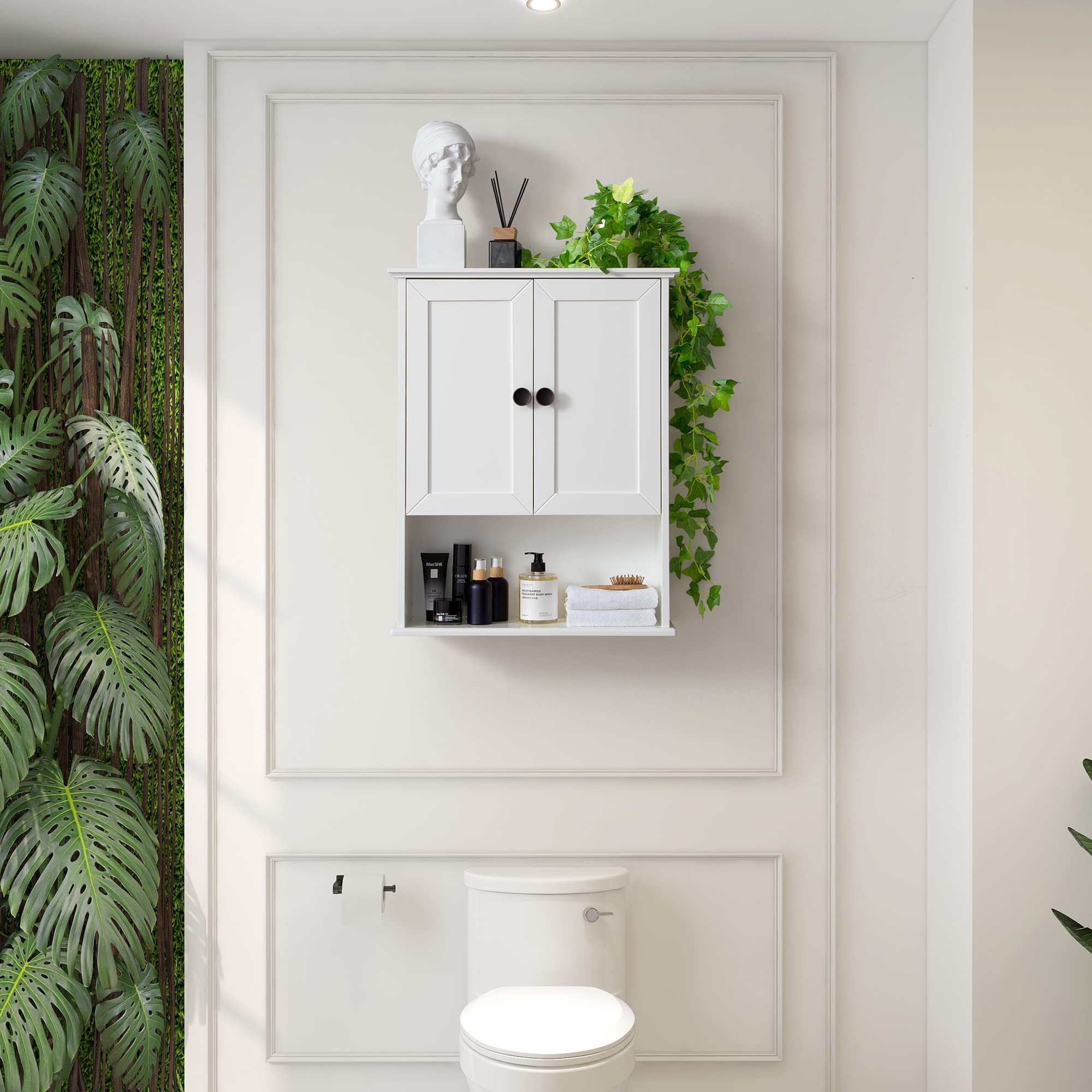 White Bathroom Wall Cabinet 24x30 Inch - Over Toilet Storage with Adjustable Shelf | 2-Door Wall Mounted Medicine Cabinet | Wooden Bathroom Organizer with Metal Handle & Soft Hinge | Perfect for Small Bathrooms, Powder Rooms & Apartment Storage Solutions