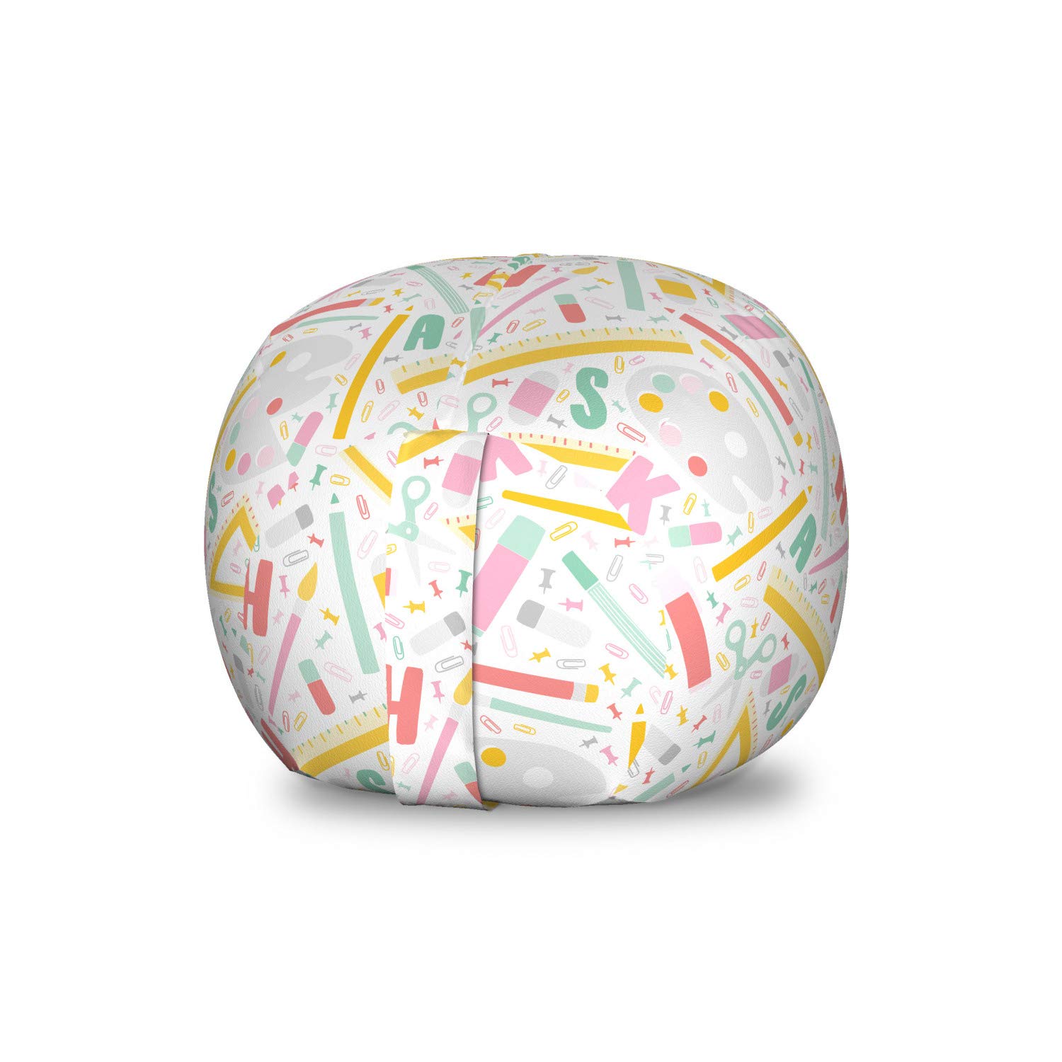 Ambesonne Science-Themed Storage Toy Bag Chair - Washable Stuffed Animal Organizer with Latin Alphabet Letters Design - Small Multicolor Kids' Room Decor for Playroom, Bedroom & Classroom Organization