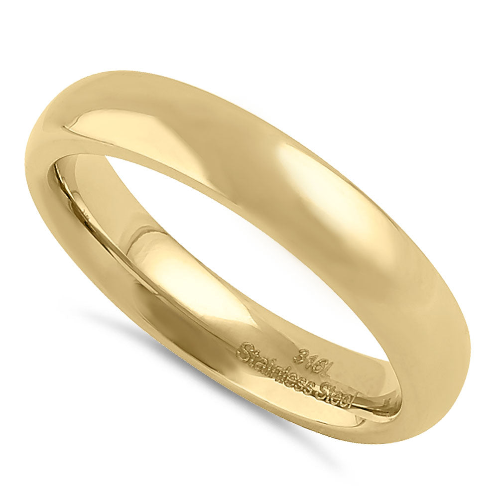 4mm Yellow Gold High Polish Stainless Steel Band Ring - Elegant & Durable Jewelry for Men & Women, Perfect for Weddings, Anniversaries & Everyday Wear