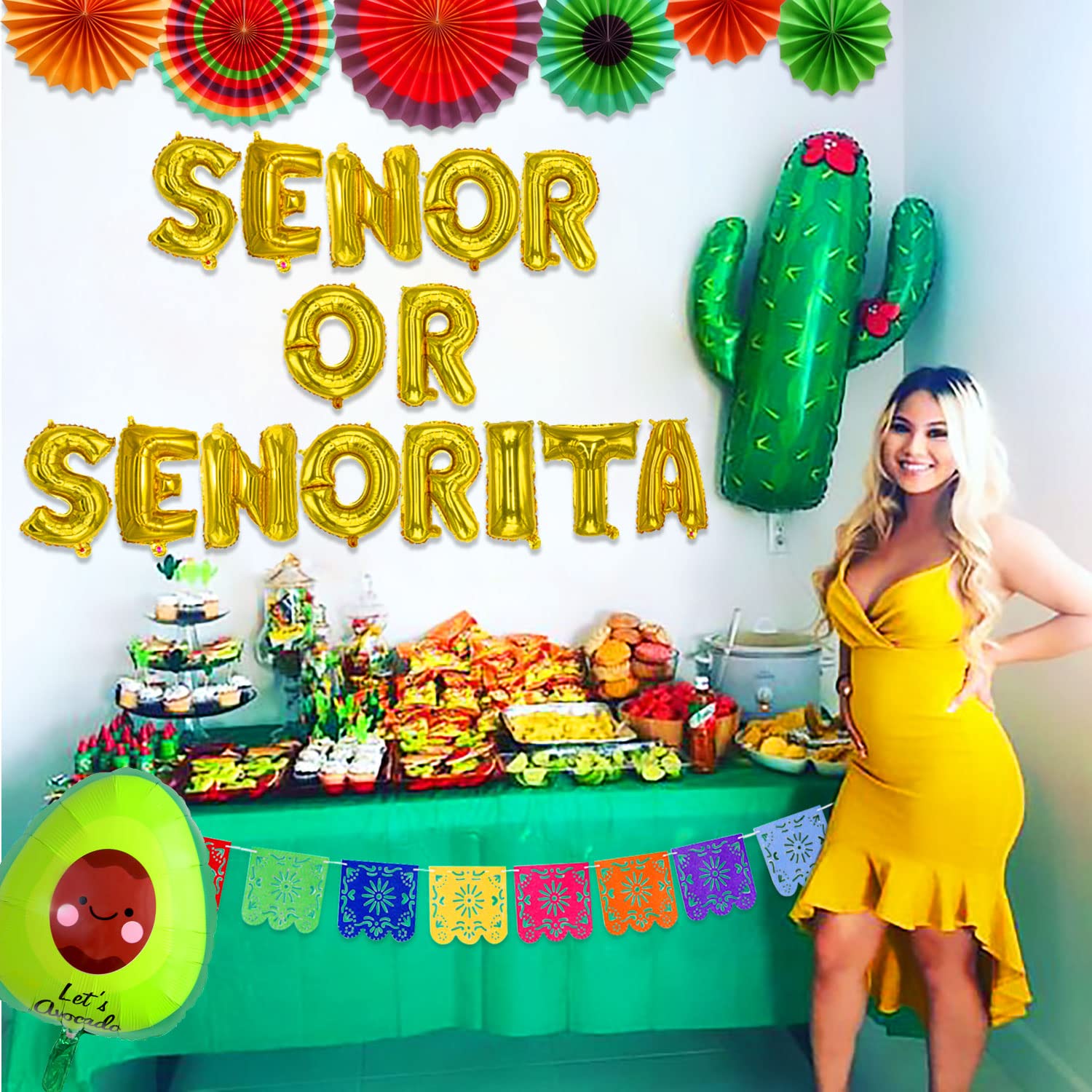 JeVenis Senor or Senorita Gender Reveal Party Decorations Set - Mexican Fiesta Balloons, Backdrop, Banner & Supplies (Green/Red/Yellow/Blue) - Perfect for Baby Shower, Gender Reveal Parties & Mexican-Themed Celebrations