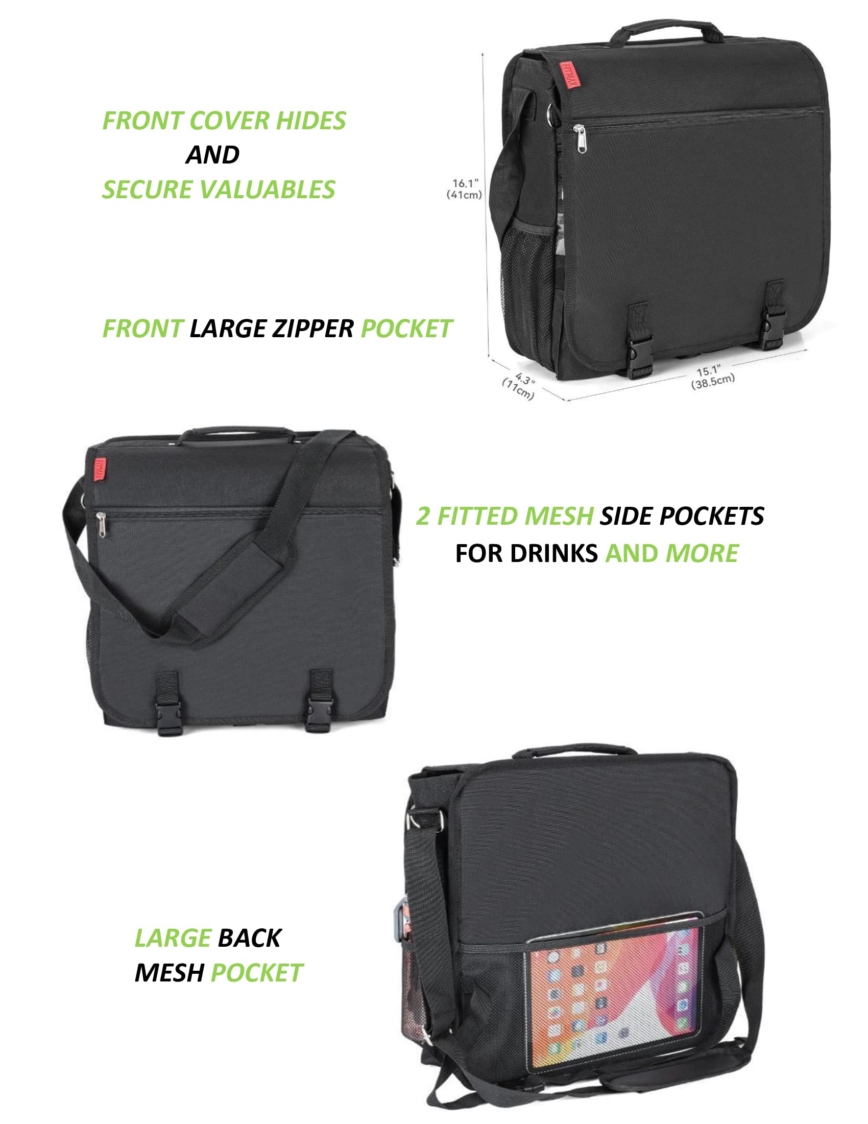 Professional Car & Truck Front Seat Organizer - Patrol Police Bag with Secure Laptop Storage & 25 Compartments | Office on the Go for Police, Delivery Drivers & Commuters