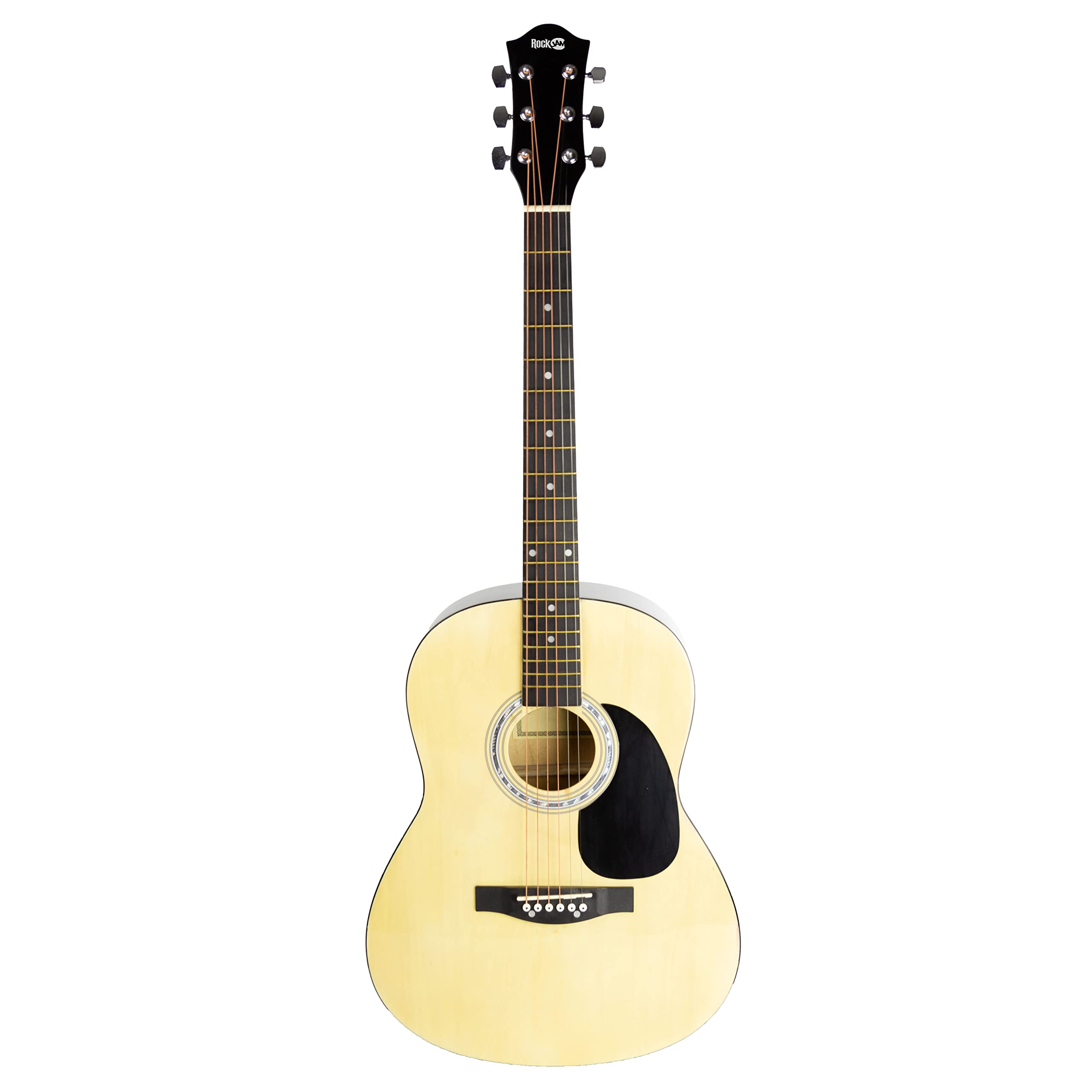 RockJam Acoustic Guitar Superkit with Stand, Gig Bag, Tuner, Picks, Strings & Online Lessons - 6-Piece Full Size Right-Handed Natural Wood Guitar Set (RJW-101-N-PK) - Perfect for Beginners, Travel & Home Practice