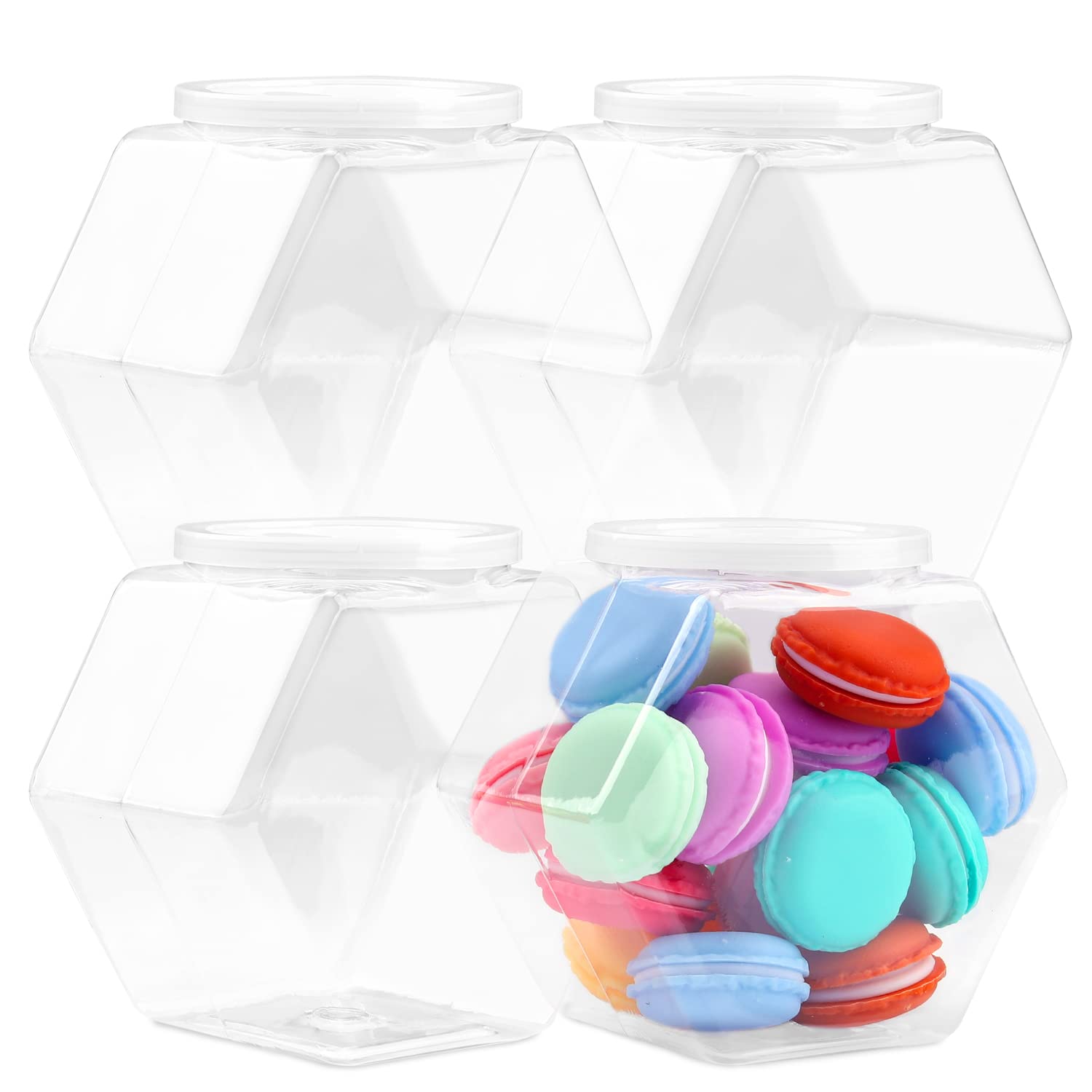 4-Piece 28.7 oz Plastic Candy Jars with Airtight Lids - Clear Cookie Storage Containers for Kitchen Counter, Candy Buffet & Party Decor - Perfect for Candies, Jelly Beans, Dog Treats, Snacks & Baking Supplies