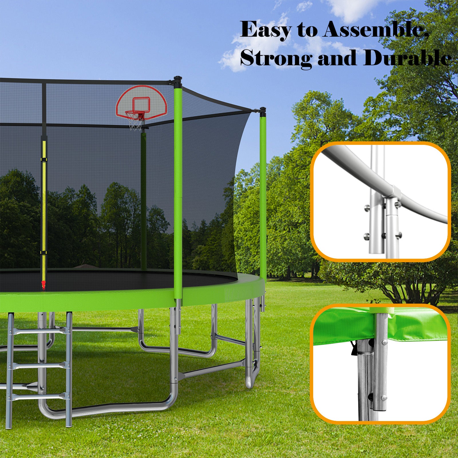 16FT Trampoline with Safety Enclosure Net, Balance Bar & Basketball Hoop - ASTM Approved Heavy-Duty Outdoor Trampoline for Kids & Adults - Perfect for Backyard Fun, Exercise & Family Bonding