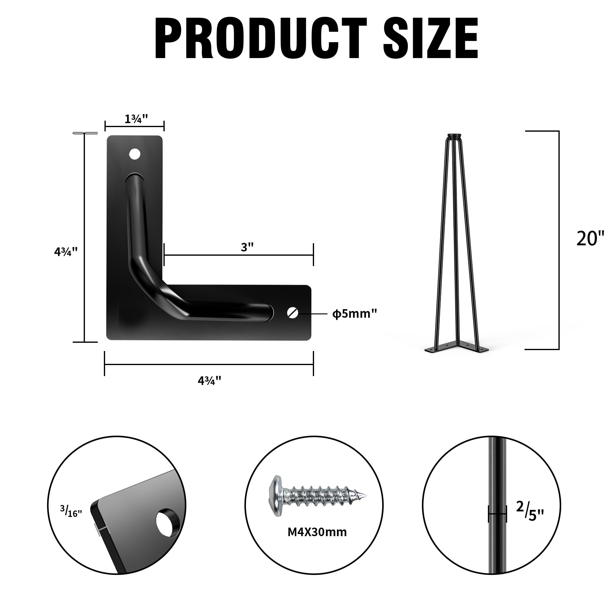20 Inch Hairpin Table Legs (Set of 4) - Heavy Duty Metal Furniture Legs for DIY Projects - Perfect for TV Stand, Cabinet, Coffee Table, Desk - Includes Rubber Floor Protectors - Black Industrial Style Home Decor