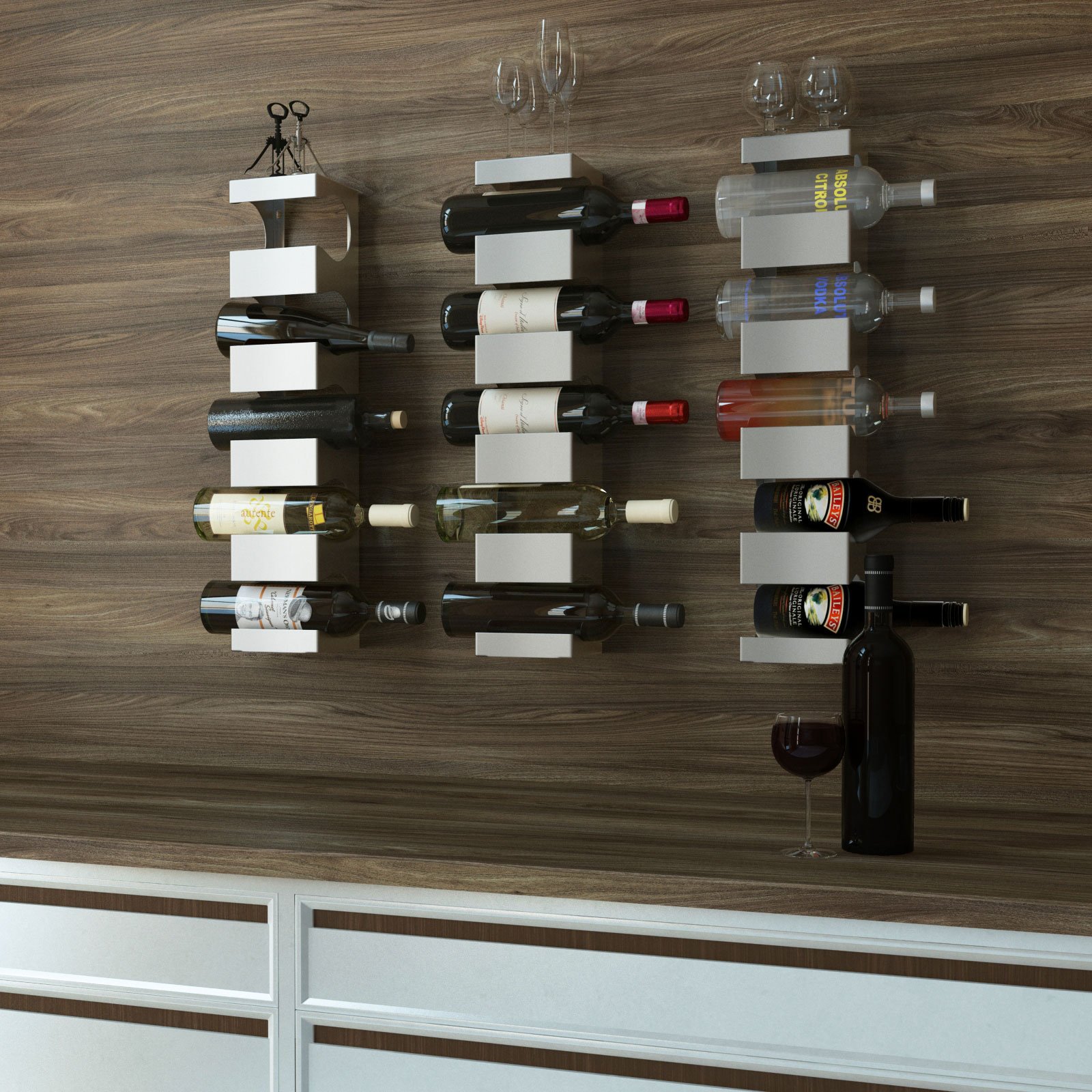 BrightMaison Alex Wall Mounted Wine Rack - Holds 15 Bottles, Stainless Steel Kitchen Organizer (Set of 3) - Perfect for Home Bars, Restaurants & Wine Cellars