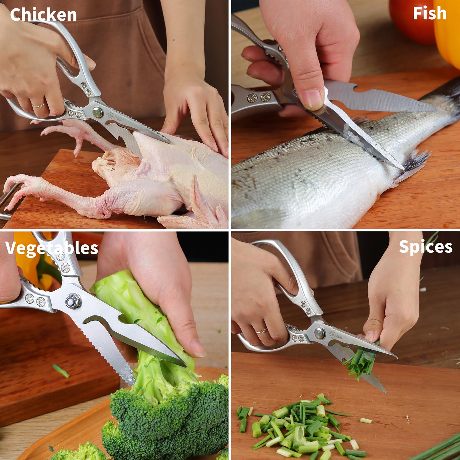 Heavy-Duty 9-Inch Stainless Steel Kitchen Shears - Multipurpose Food Scissors for Cutting Chicken, Meat, Bones & Herbs - Perfect for Meal Prep, Butchering & Cooking